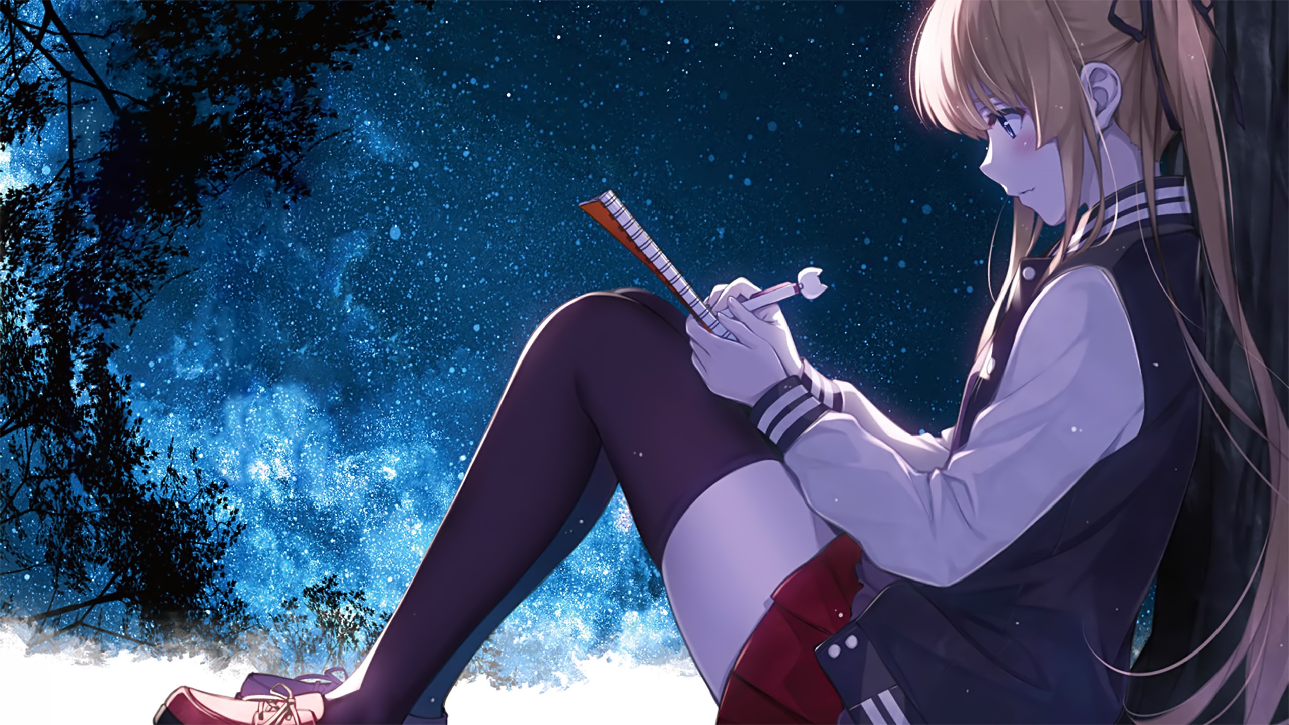 Megumi Kato from Saenai Heroine no Sodatekata sitting under the night sky HD Wallpaper
