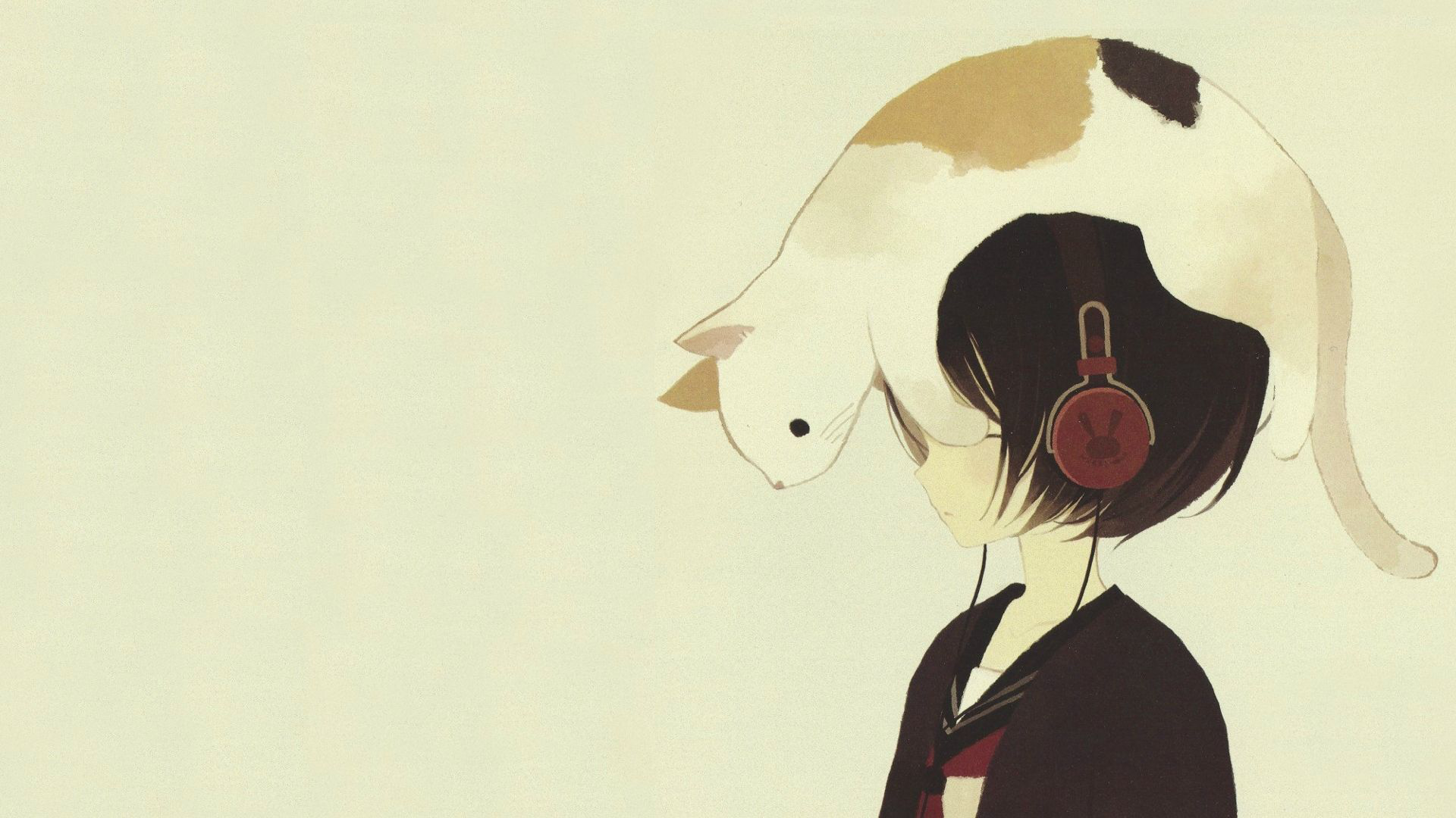 Girl with headphones and a cat HD Wallpaper