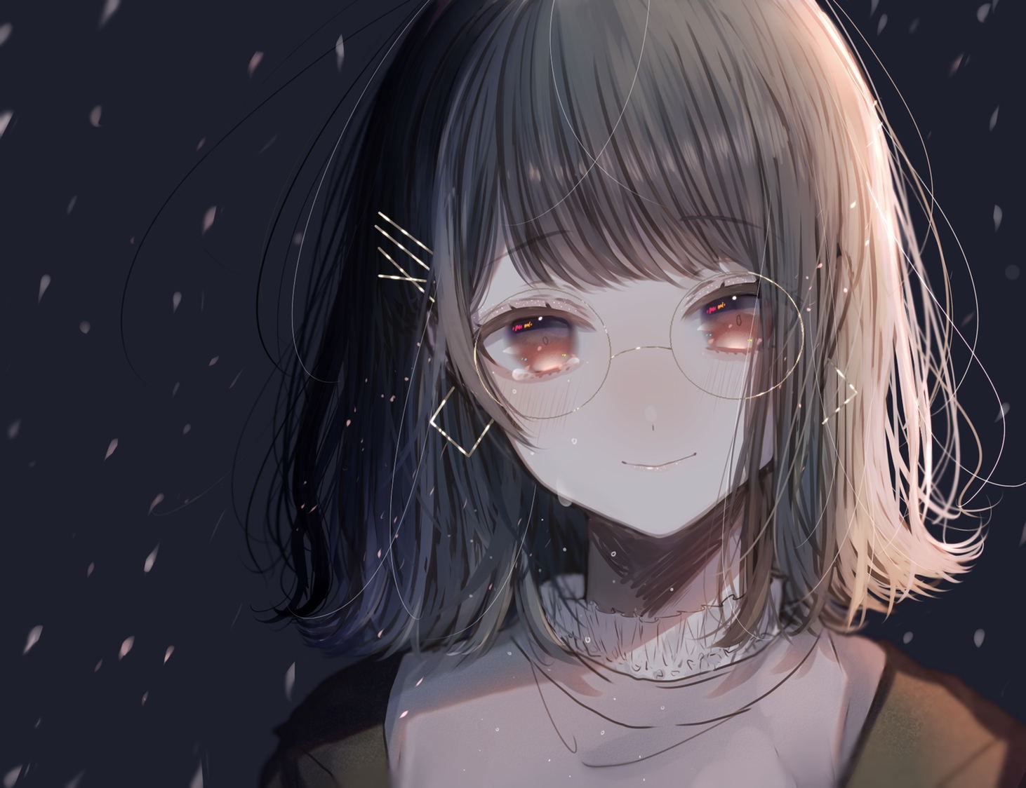 Anime girl with glasses and short hair HD Wallpaper