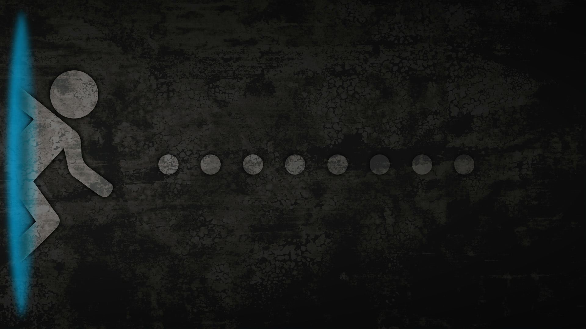 Portal game art with silhouette and portals HD Wallpaper