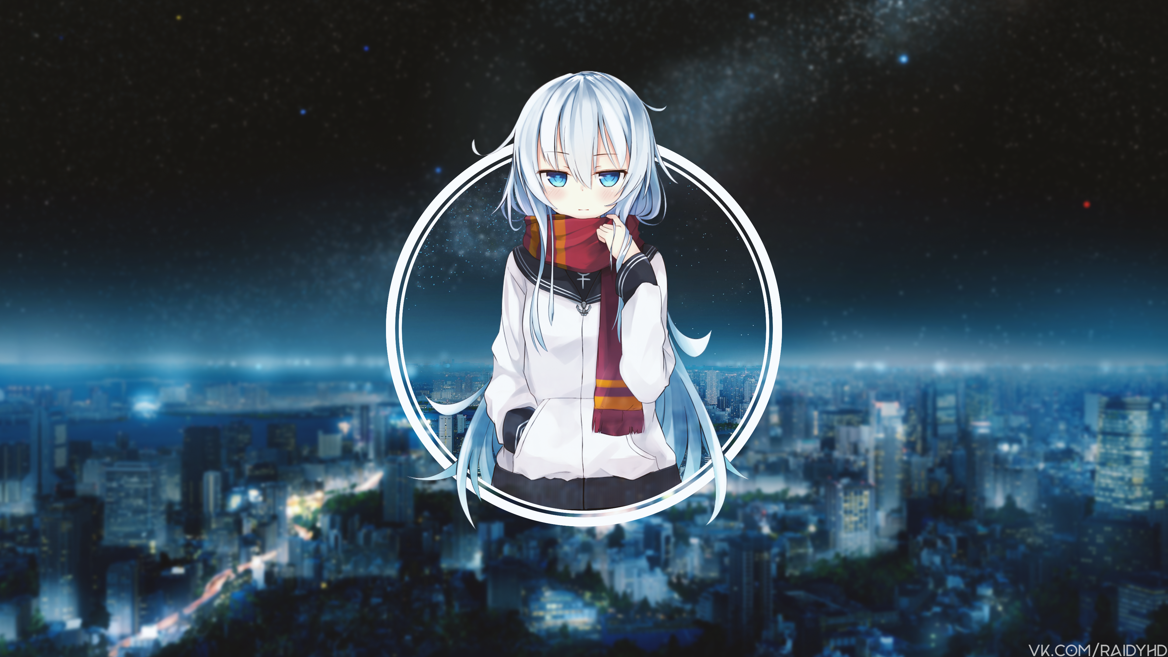 Hibiki from Kantai Collection in a city at night HD Wallpaper