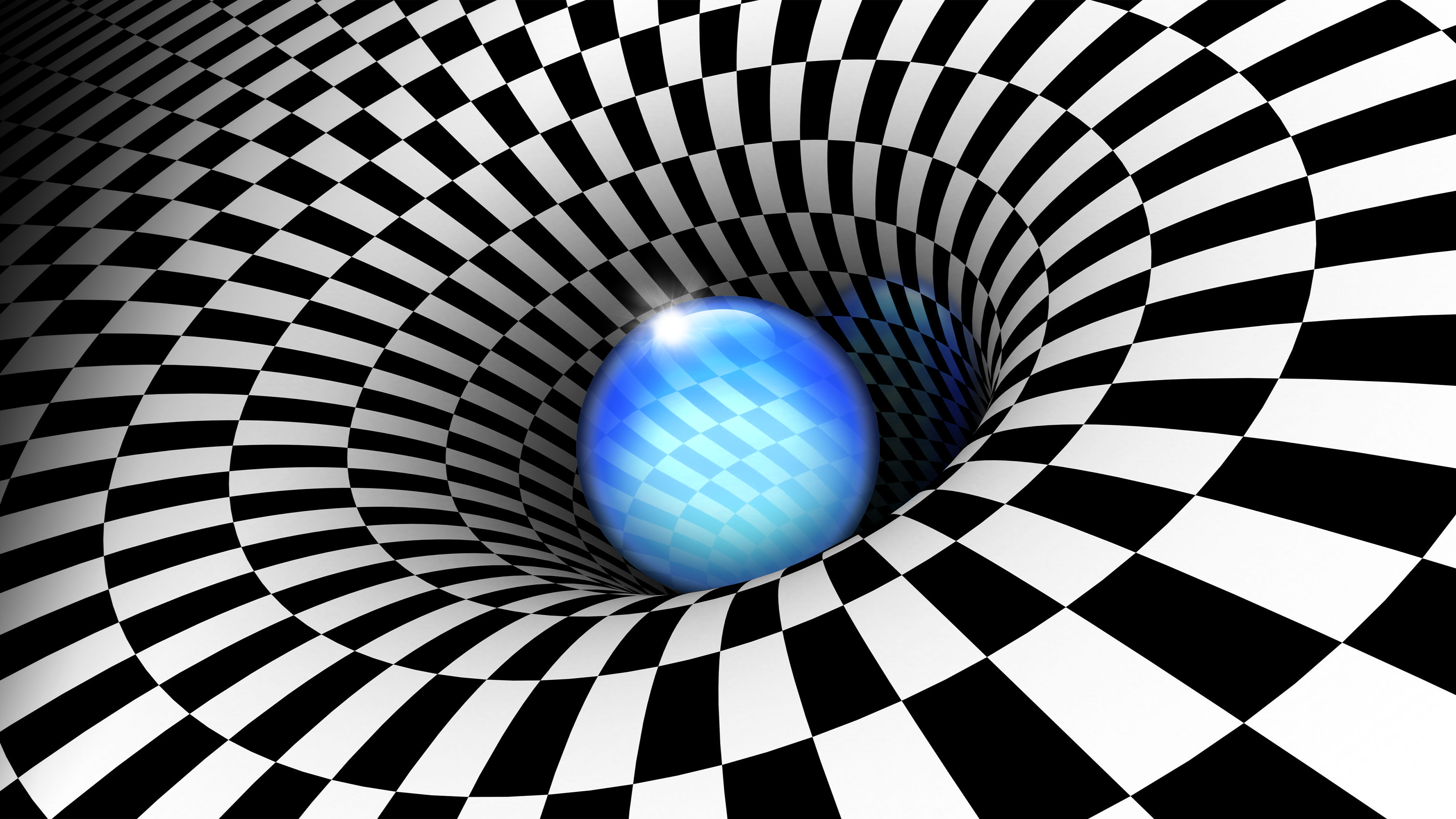 Abstract 3D sphere in a checkered vortex HD Wallpaper