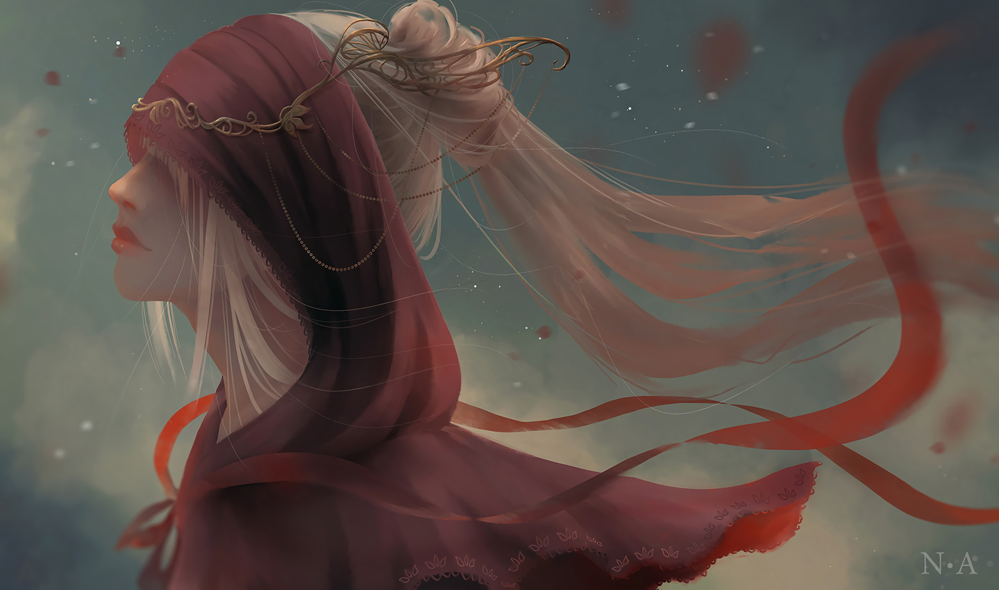 Woman with blonde hair wearing a red hood and gold crown HD Wallpaper