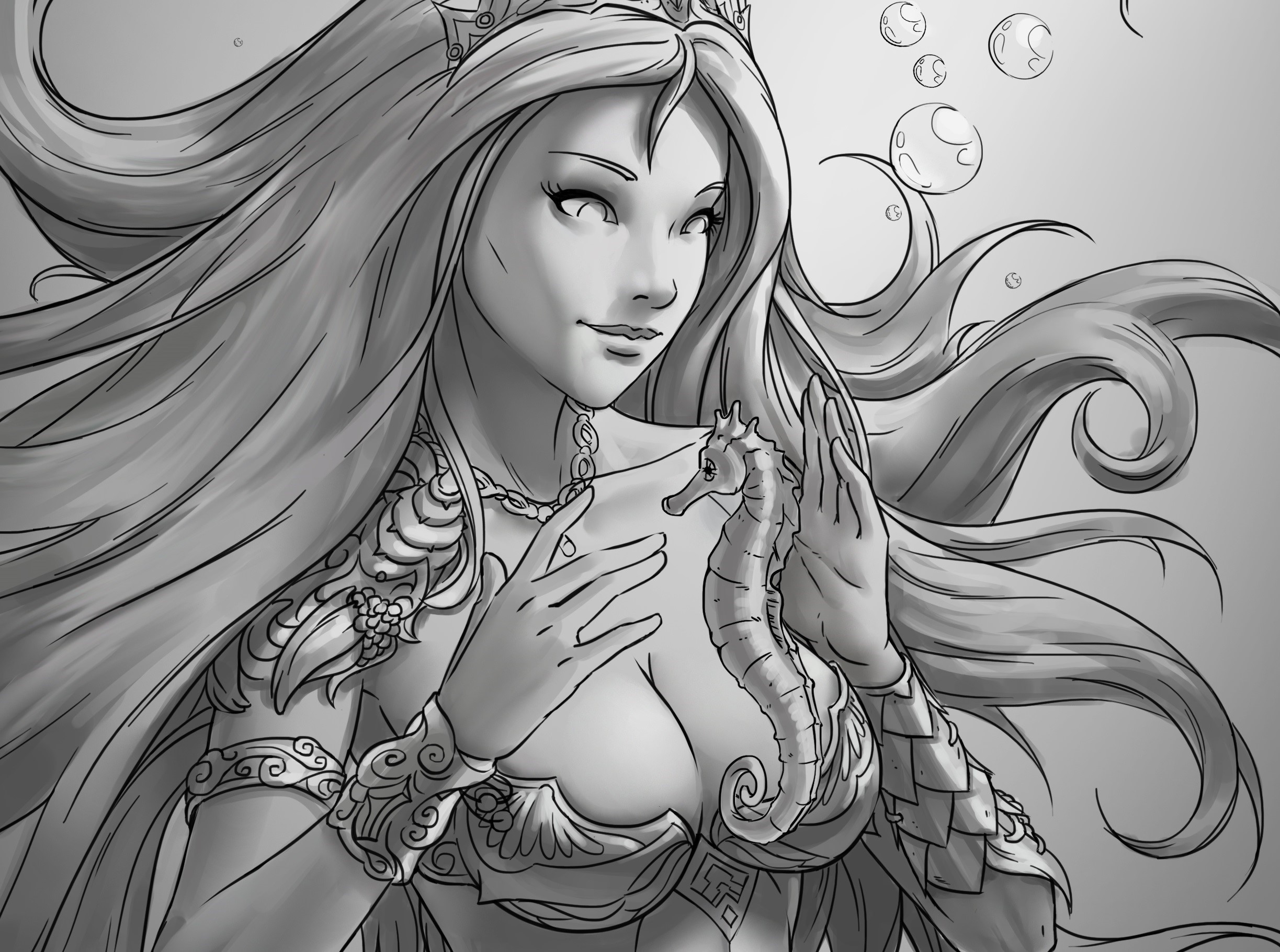 Mermaid with a seahorse and crown HD Wallpaper