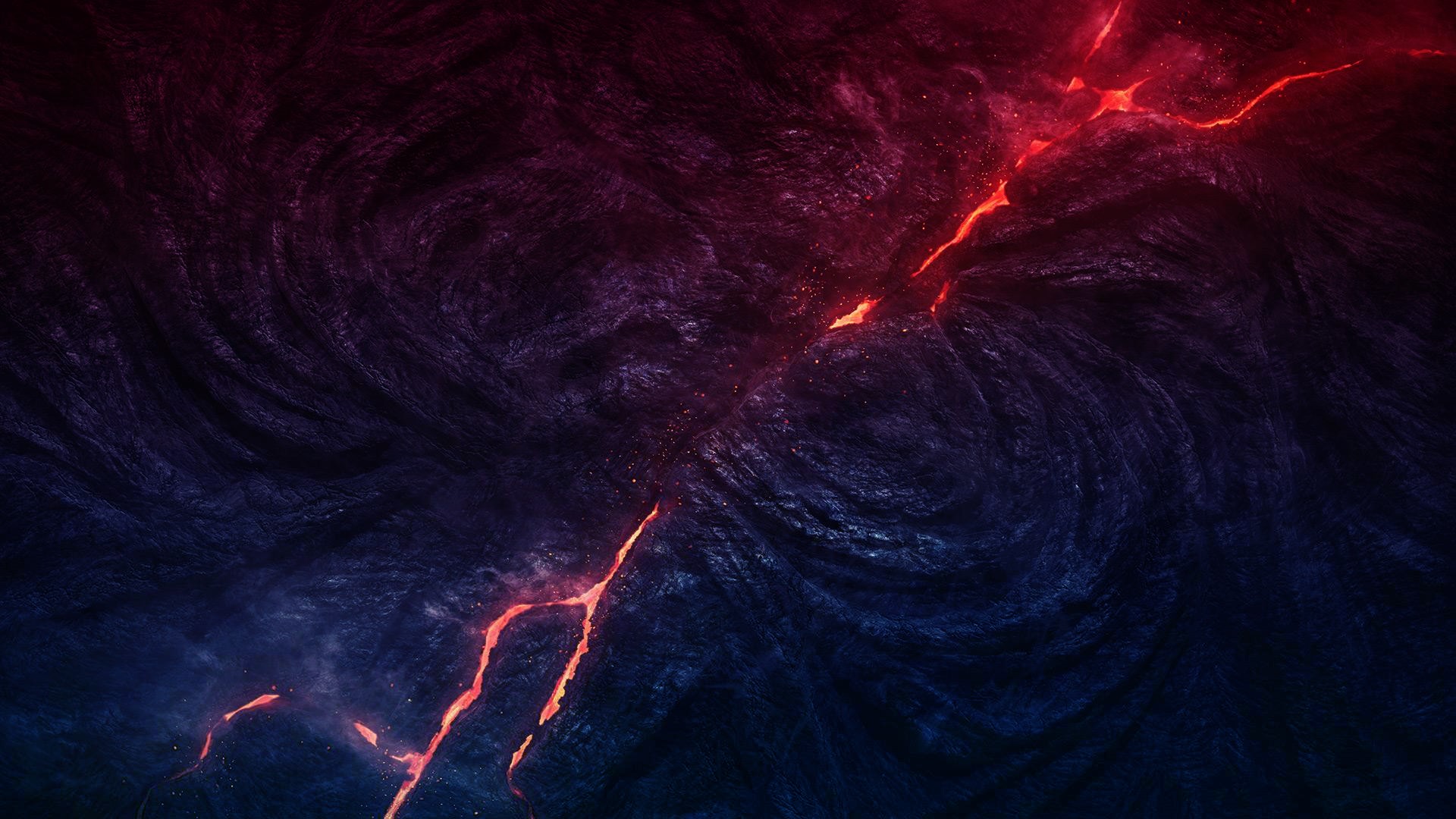 Darkness with glowing lava cracks HD Wallpaper