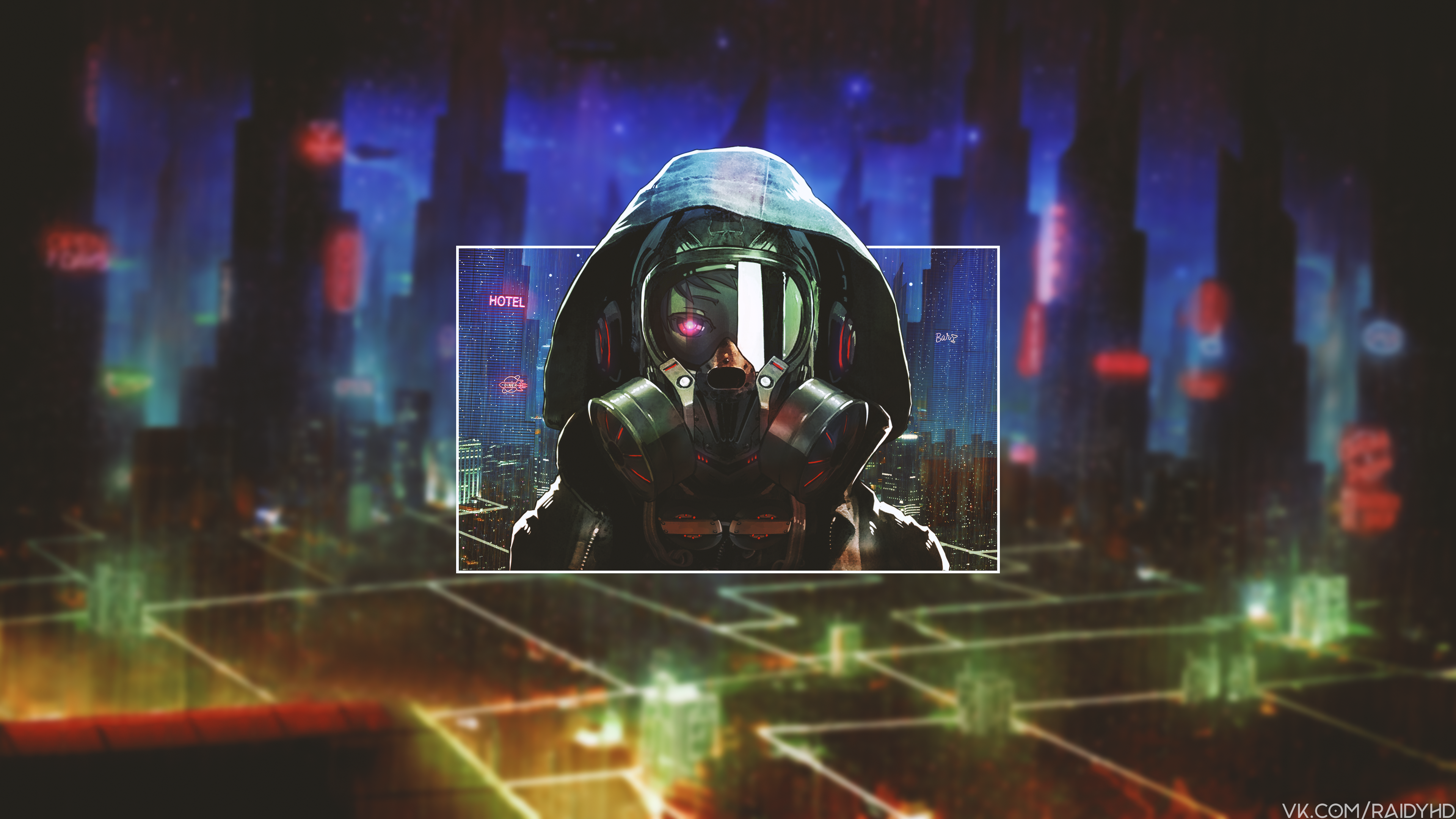 4K Cyberpunk Anime Girl with Gas Mask HD Wallpaper