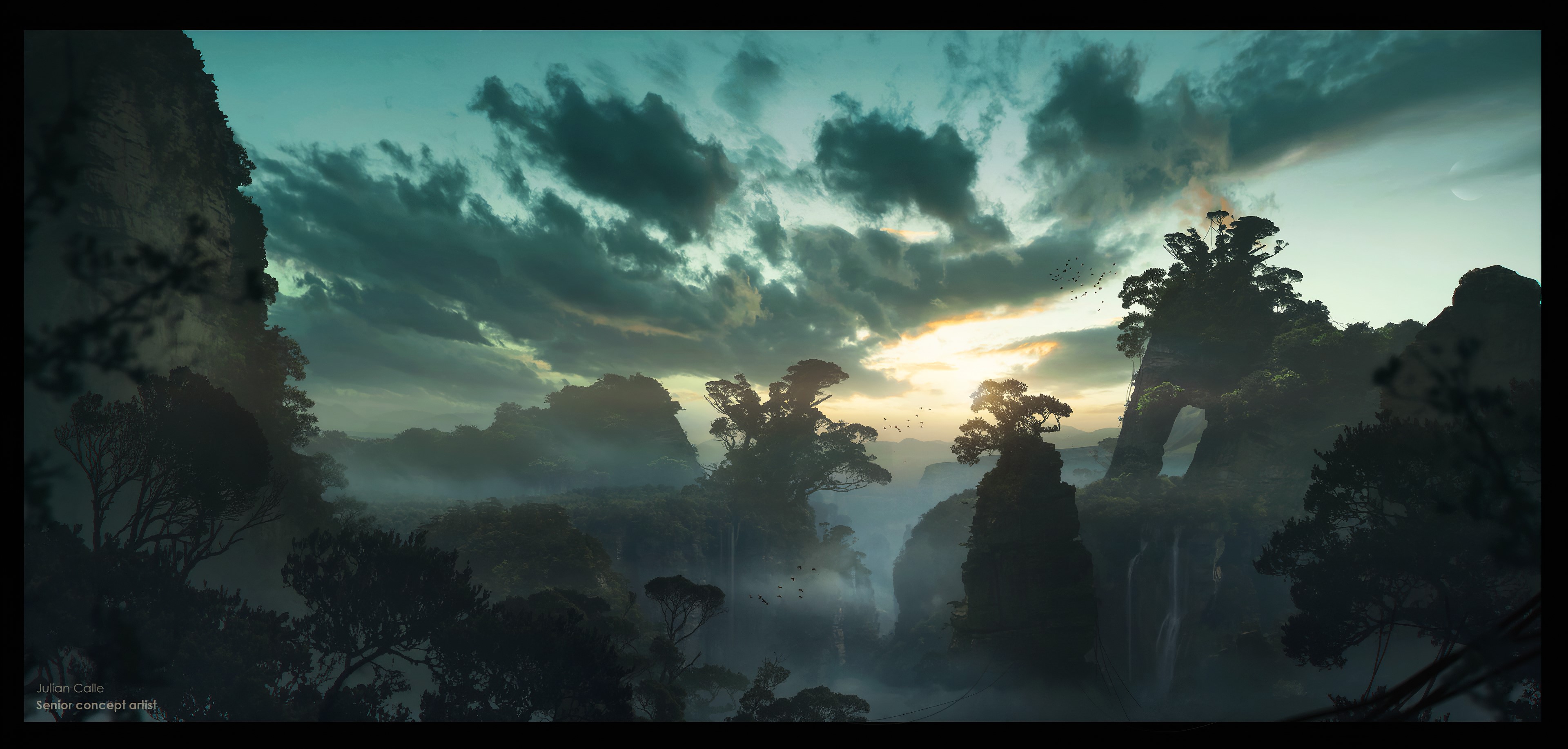4K Digital Art of a Misty Mountain Forest at Sunrise HD Wallpaper