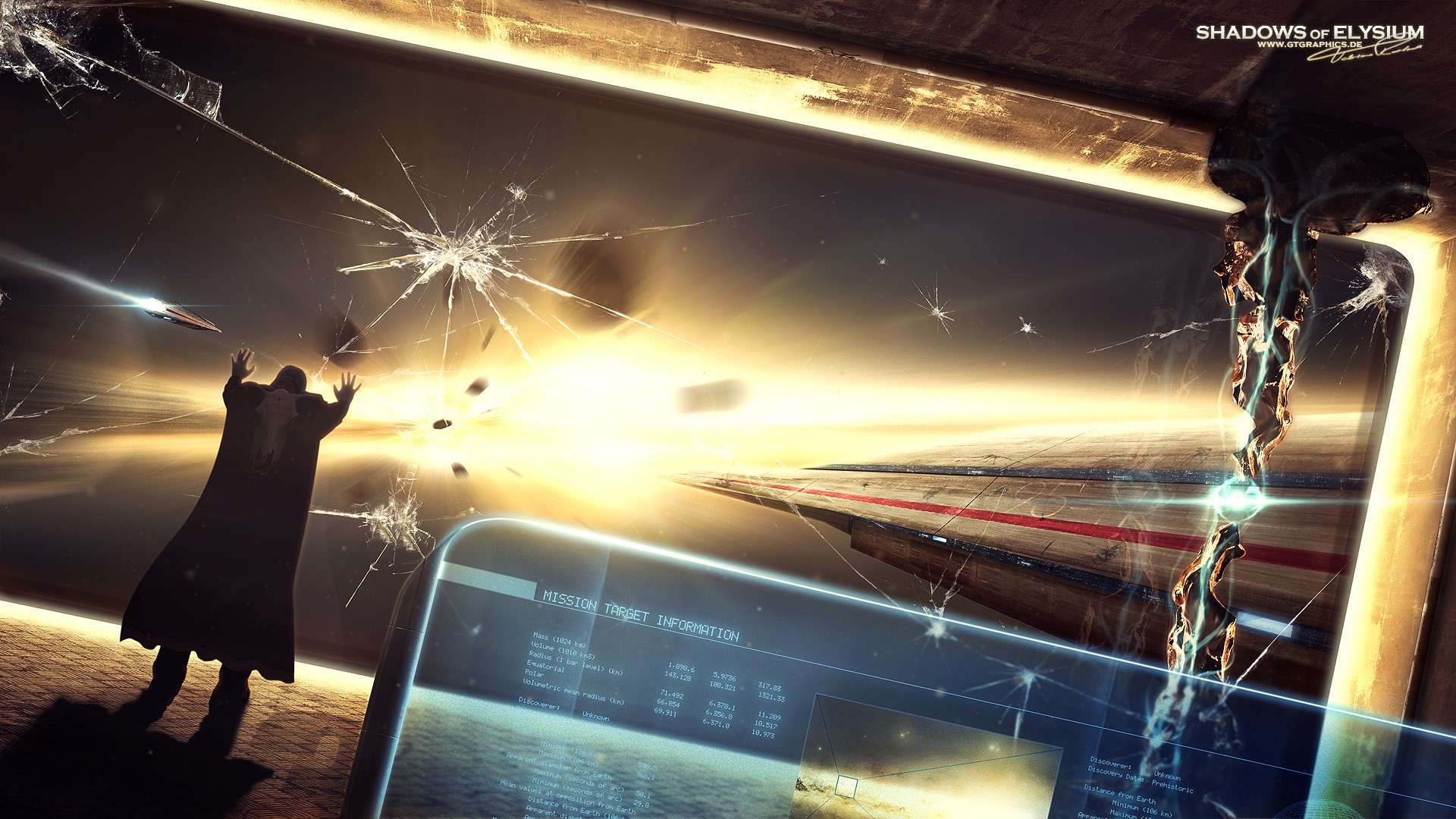 Shadows of Elysium: Futuristic Space Scene HD Wallpaper