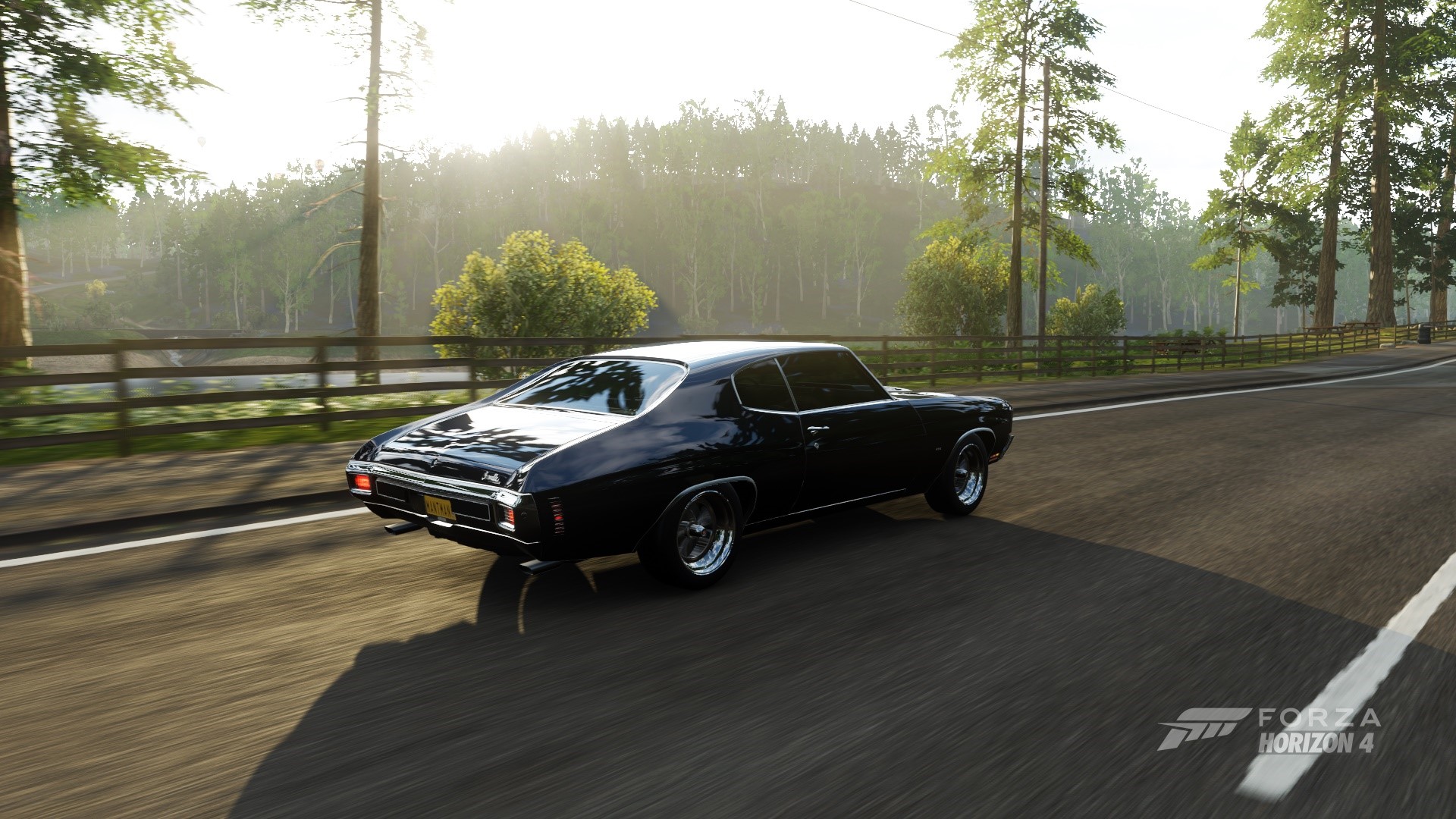 Black 1970 Chevrolet Chevelle SS 454 driving in Forza Horizon 4 HD Wallpaper