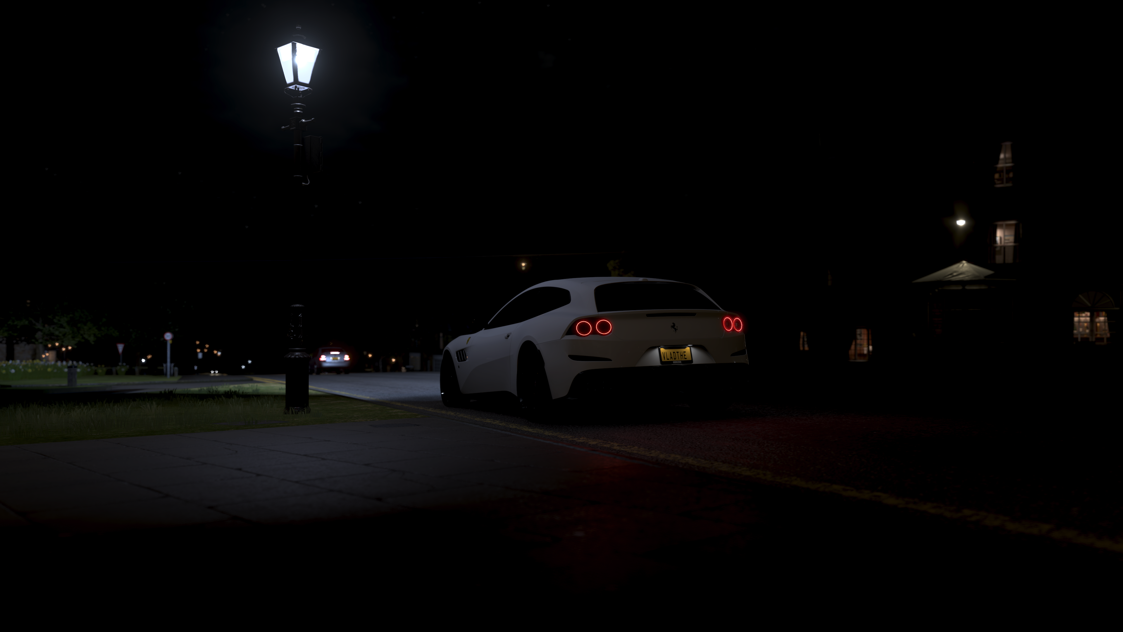 White Ferrari GTC4Lusso in Forza Horizon 4 at night HD Wallpaper