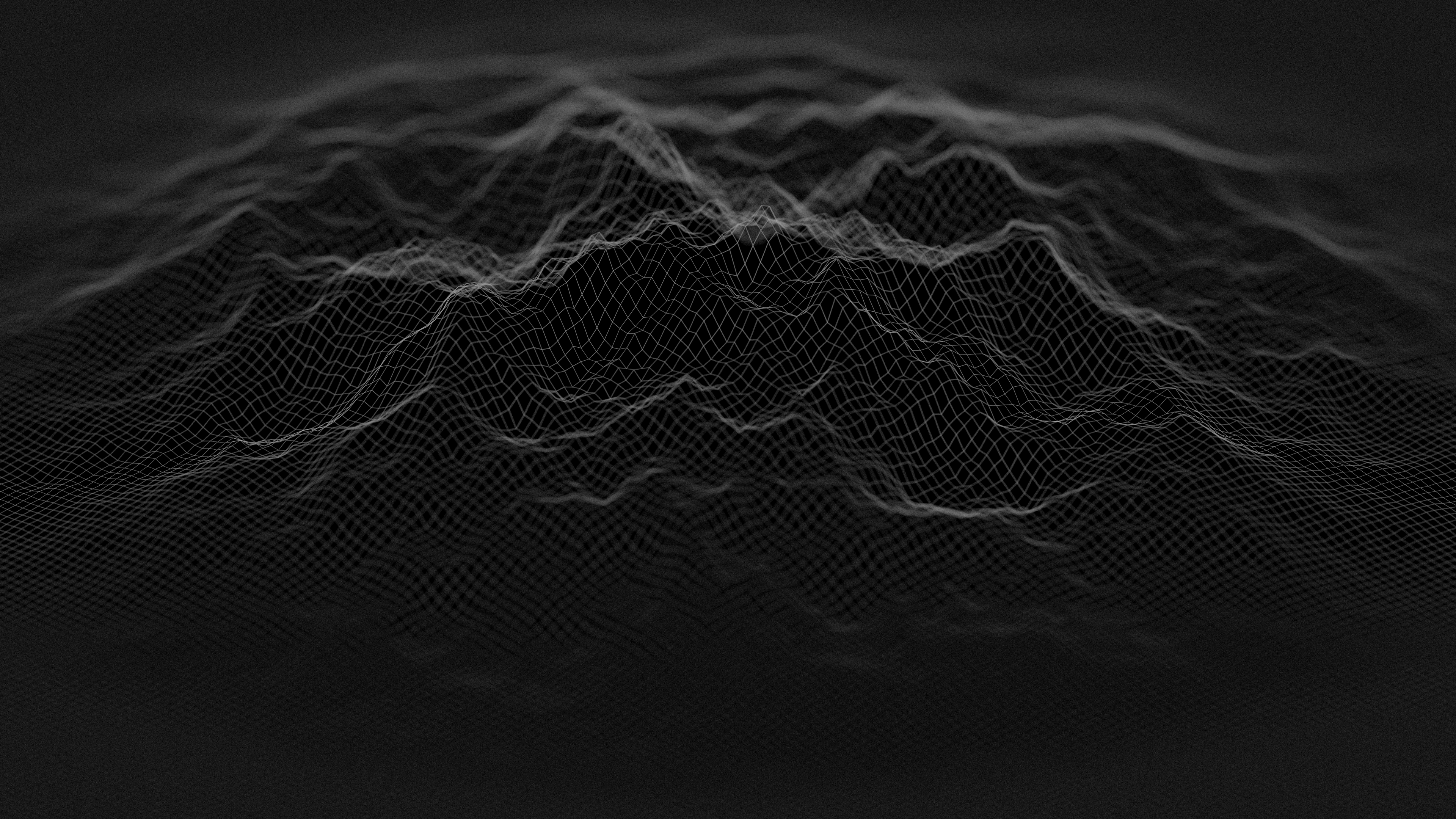 Abstract dark digital art with a wireframe landscape HD Wallpaper