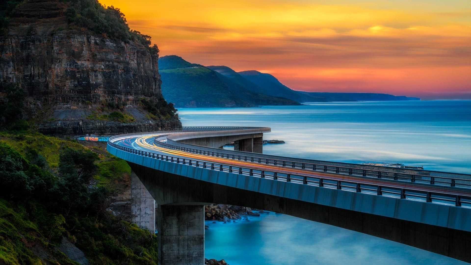 Sea Cliff Bridge at sunset, Sydney HD Wallpaper