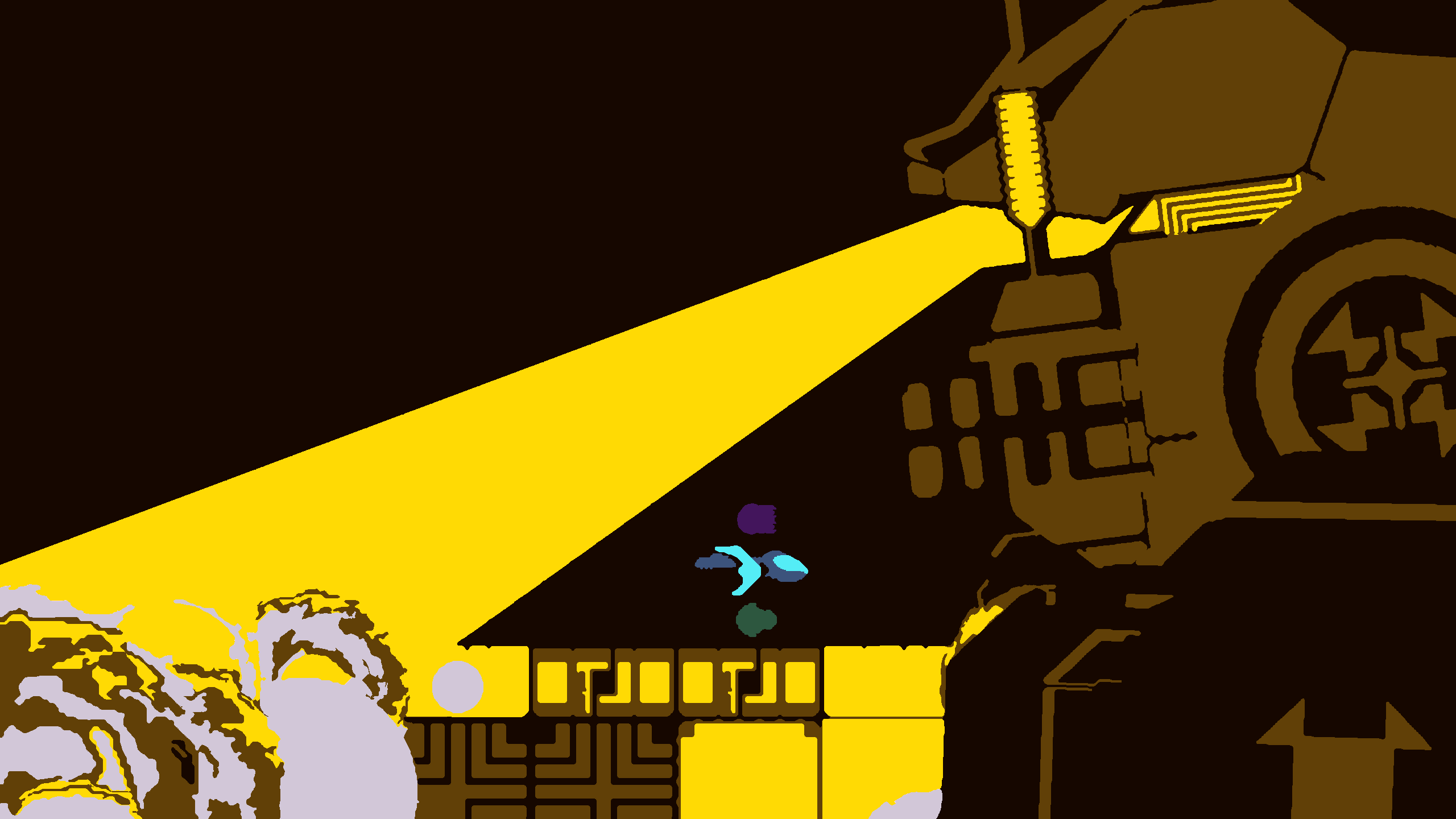 Robot with a spotlight and small figures HD Wallpaper