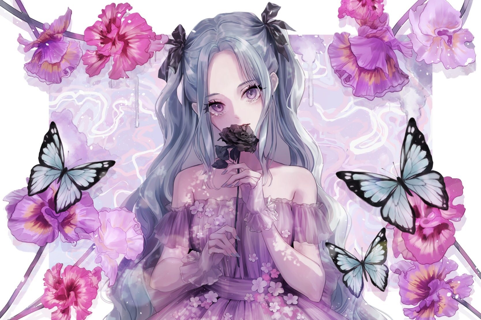 Magako Anime Girl with Butterflies HD Wallpaper