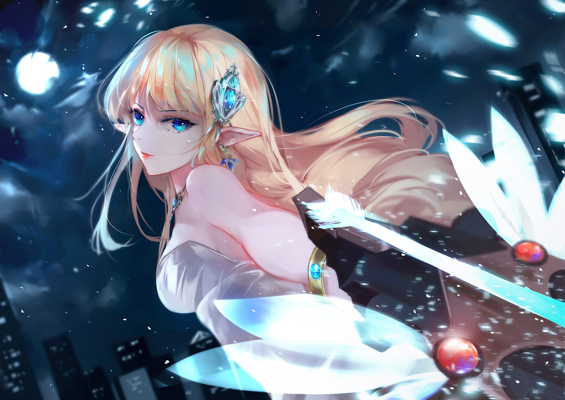 Anime girl with blonde hair and blue eyes HD Wallpaper