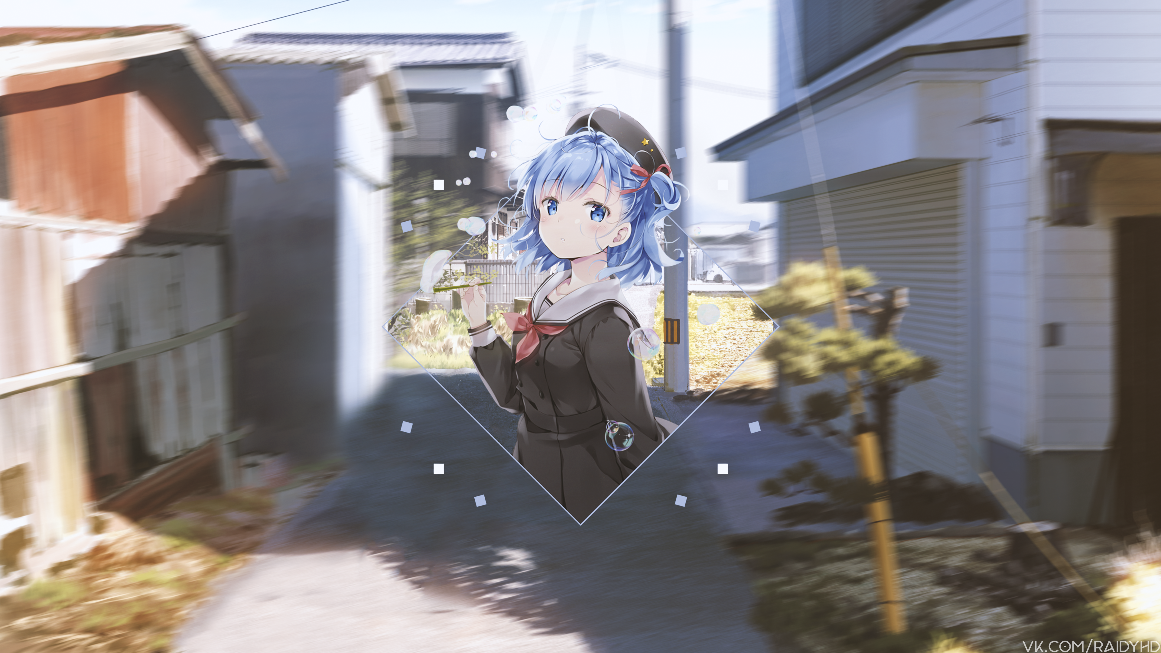 Anime girl in school uniform with blue hair HD Wallpaper