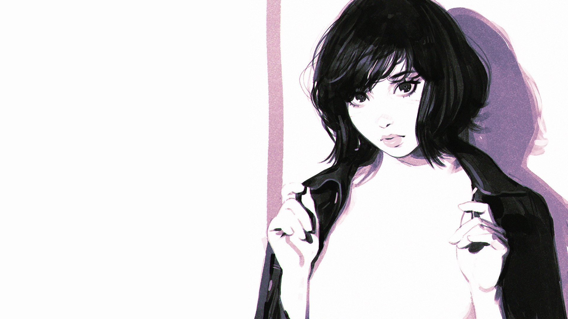 Woman with short black hair wearing a jacket HD Wallpaper
