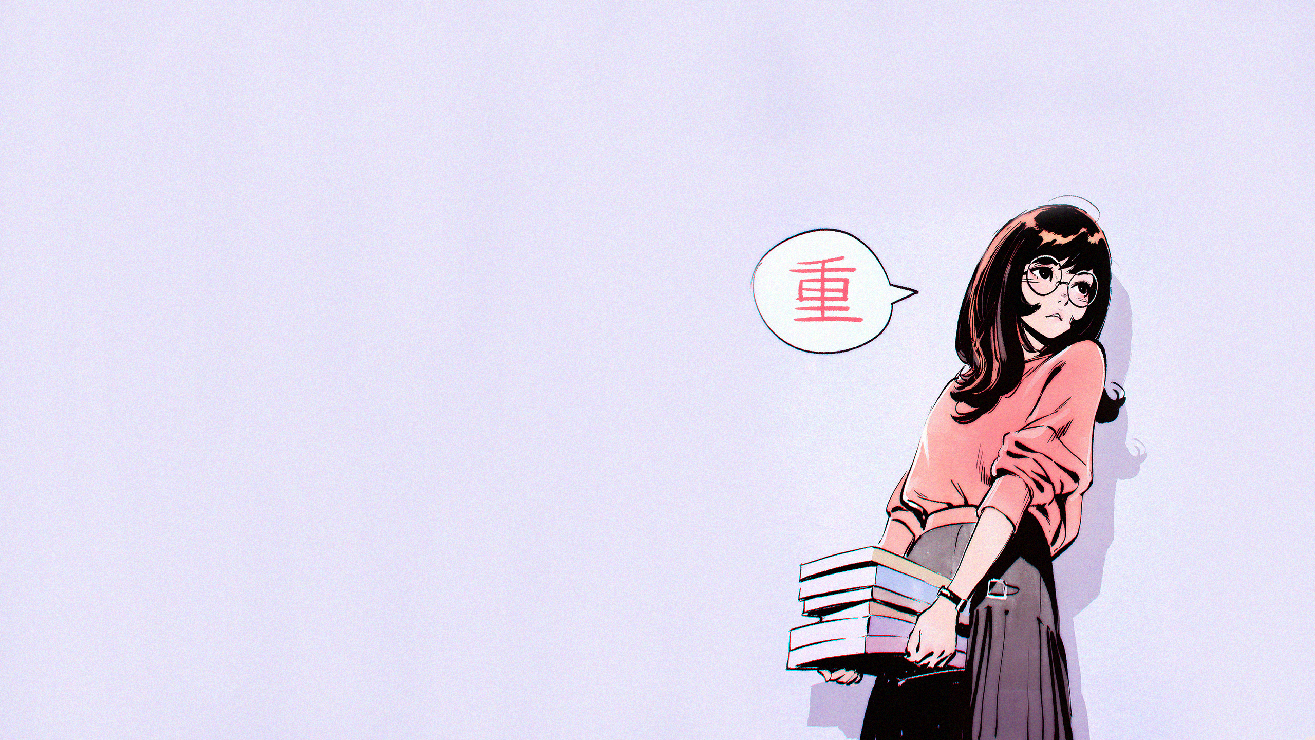 Girl with glasses holding books and a speech bubble HD Wallpaper