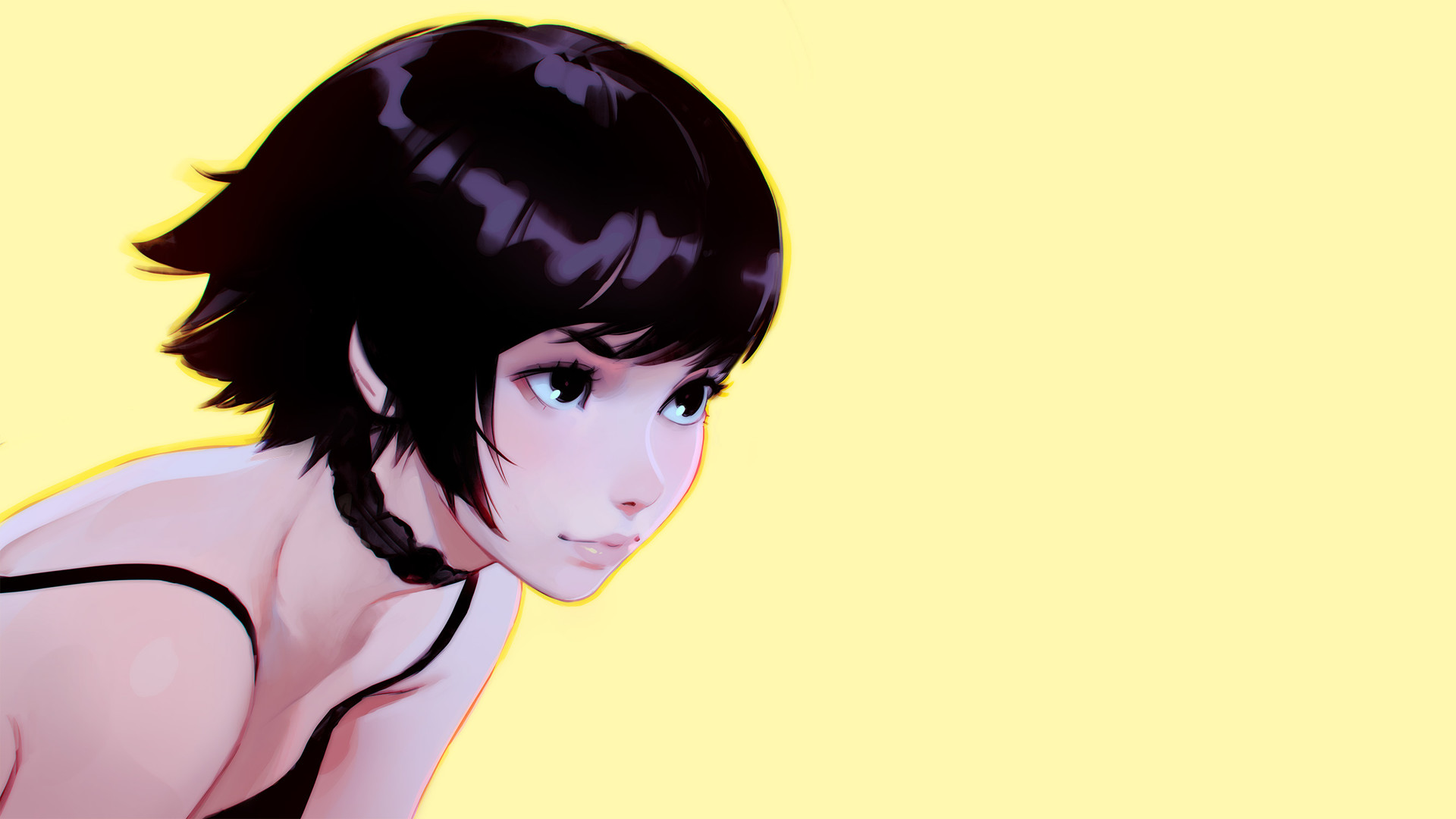 Woman with short black hair and choker by Ilya Kuvshinov HD Wallpaper