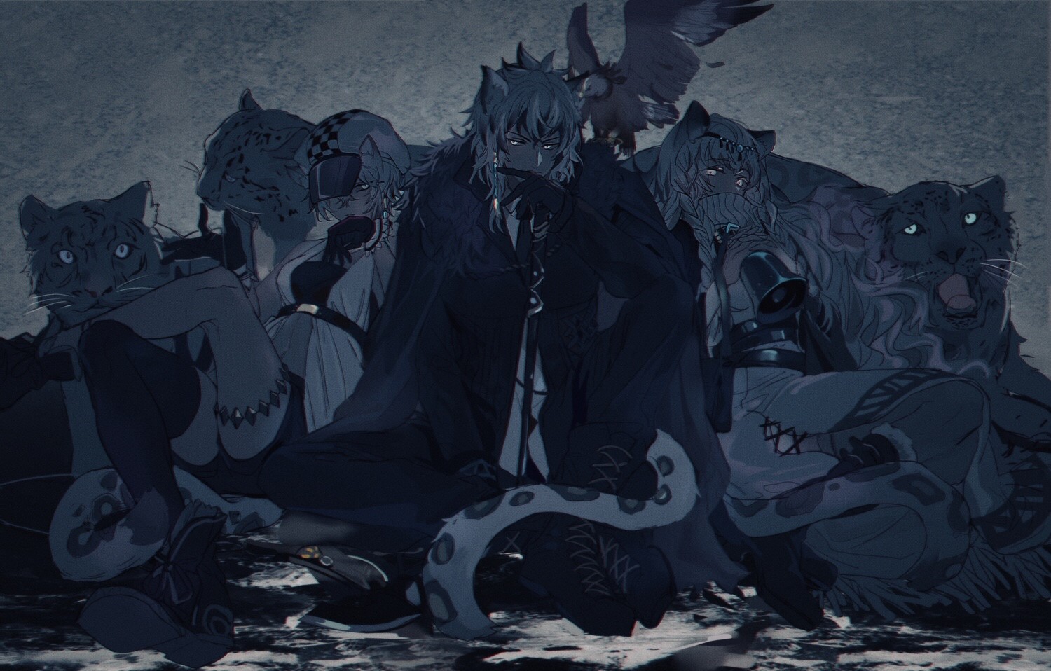 Arknights characters with animal features and a bird HD Wallpaper