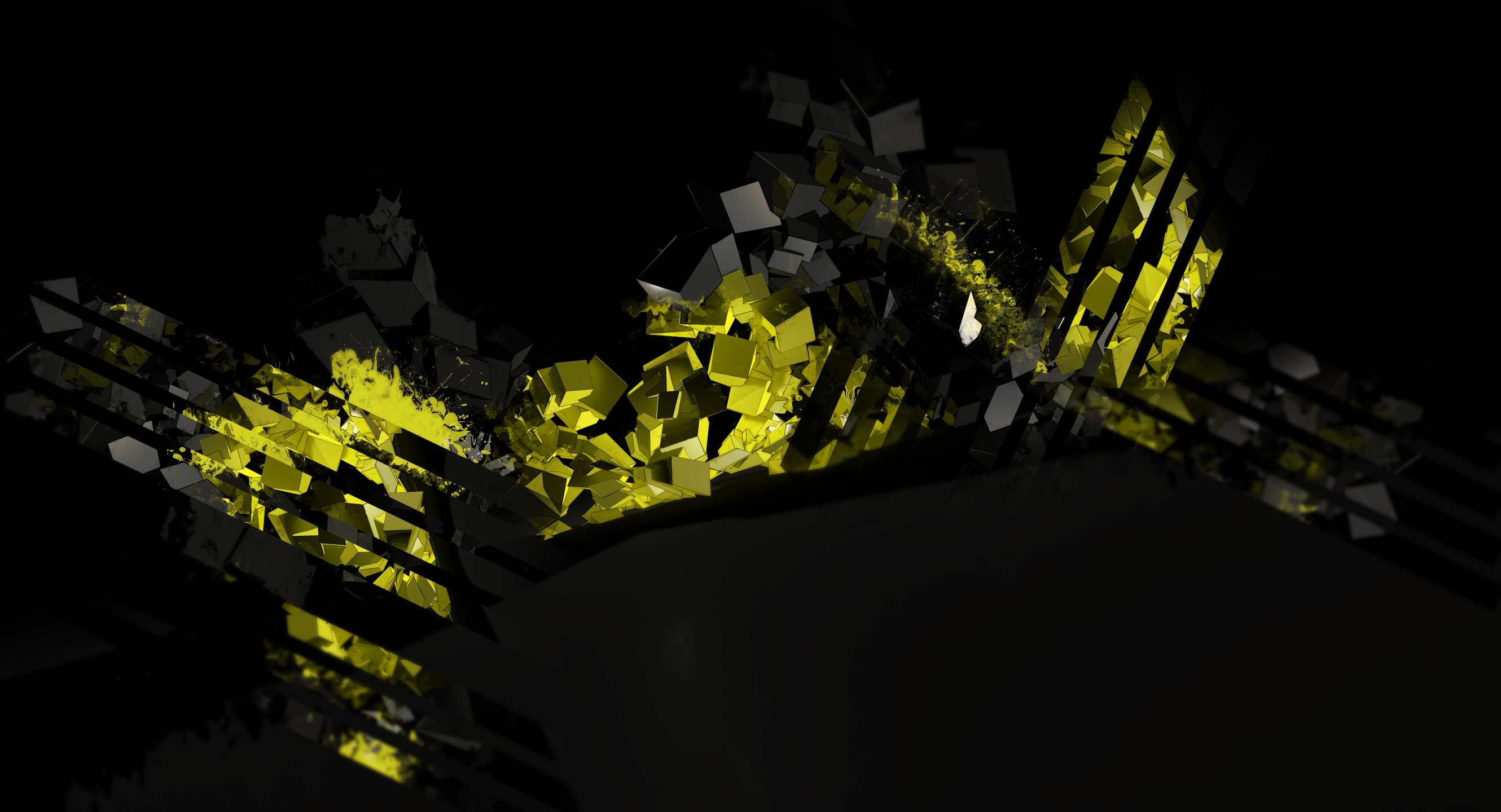 Abstract digital art with yellow and black geometric shapes HD Wallpaper