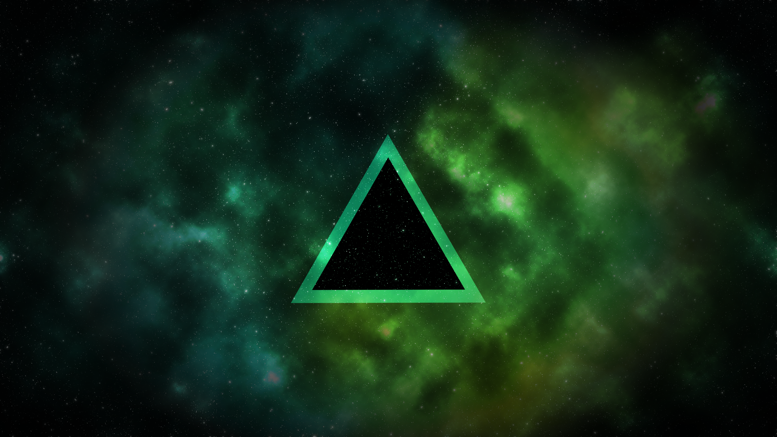 Green triangle in outer space with stars HD Wallpaper