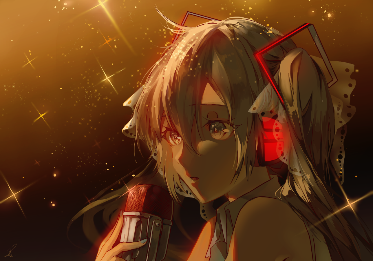 Hatsune Miku singing into a microphone HD Wallpaper