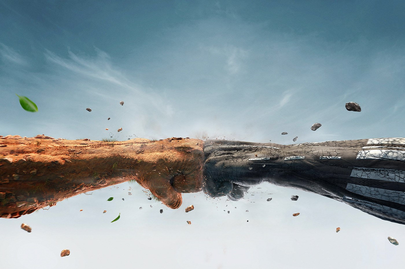 Digital Art of Clay and Charcoal Fists Colliding HD Wallpaper