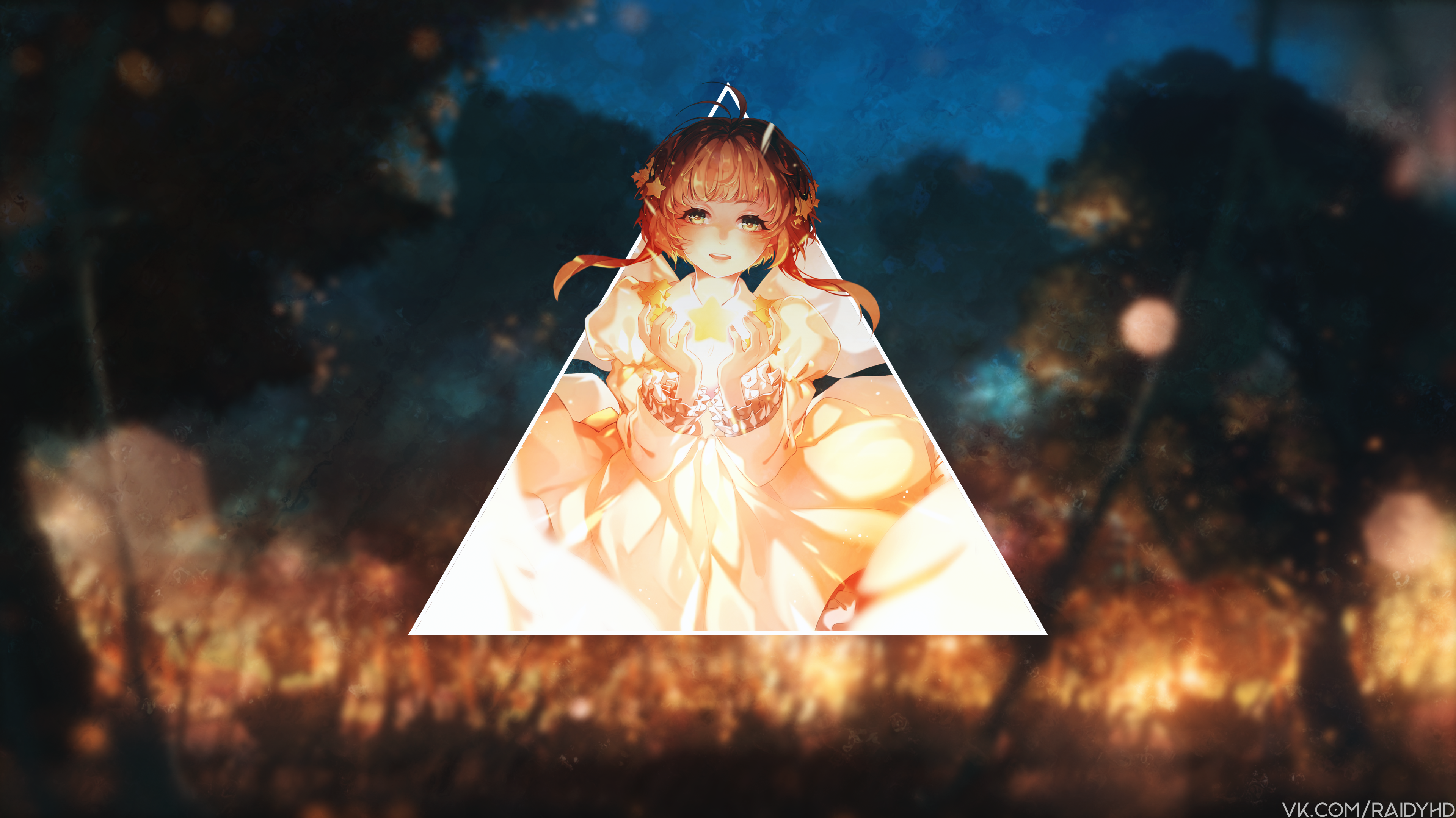 Anime girl holding a glowing star HD Wallpaper