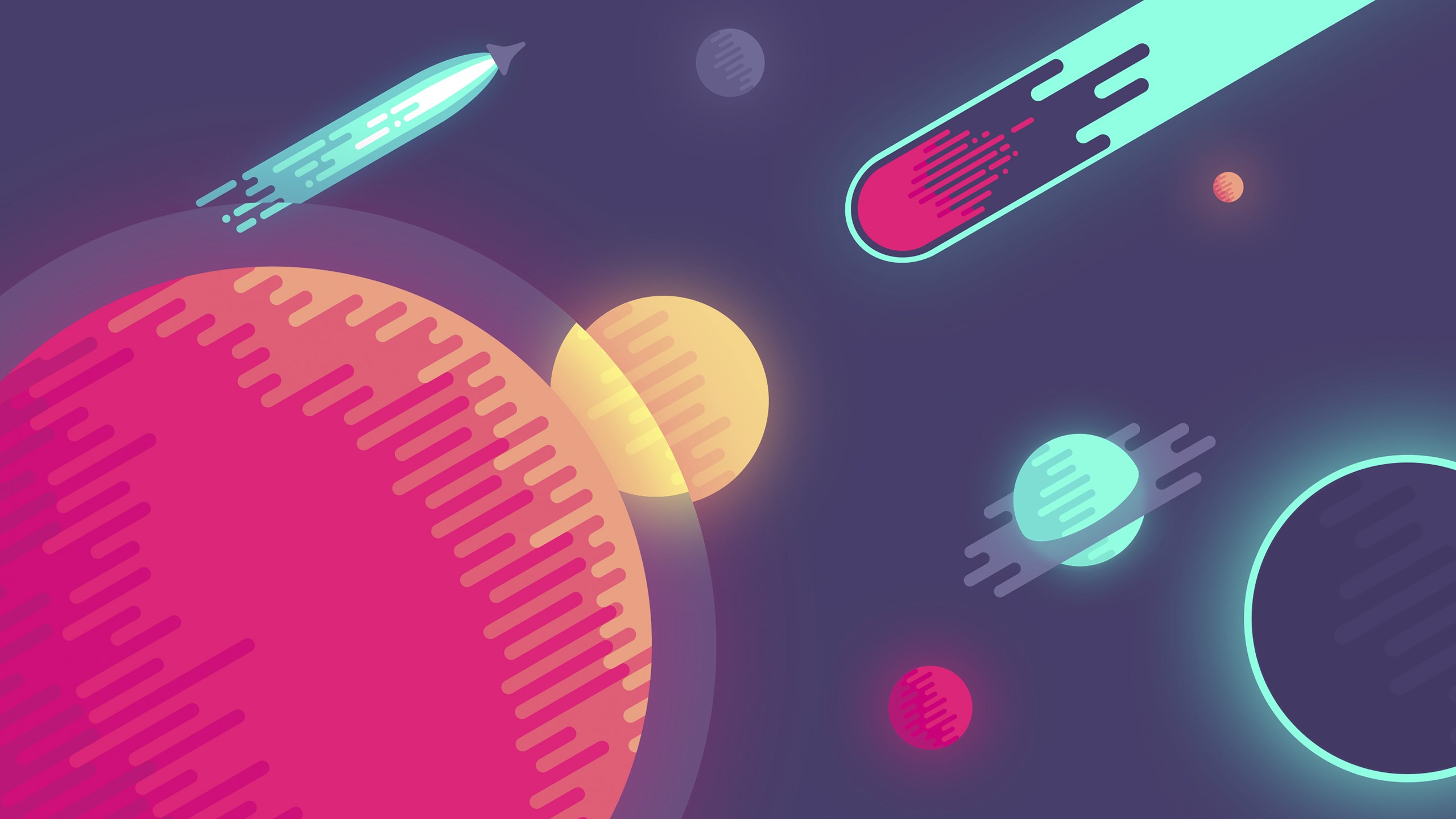 Space scene with planets and a spaceship HD Wallpaper