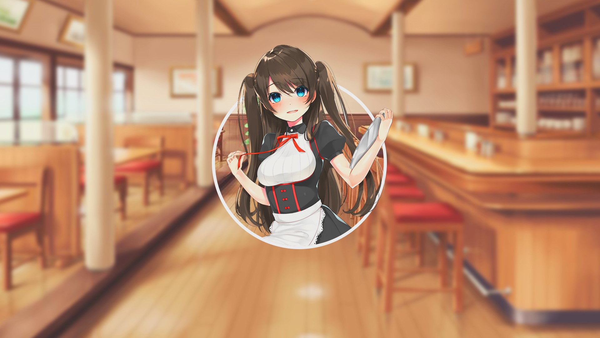 Maid girl with knife in restaurant HD Wallpaper