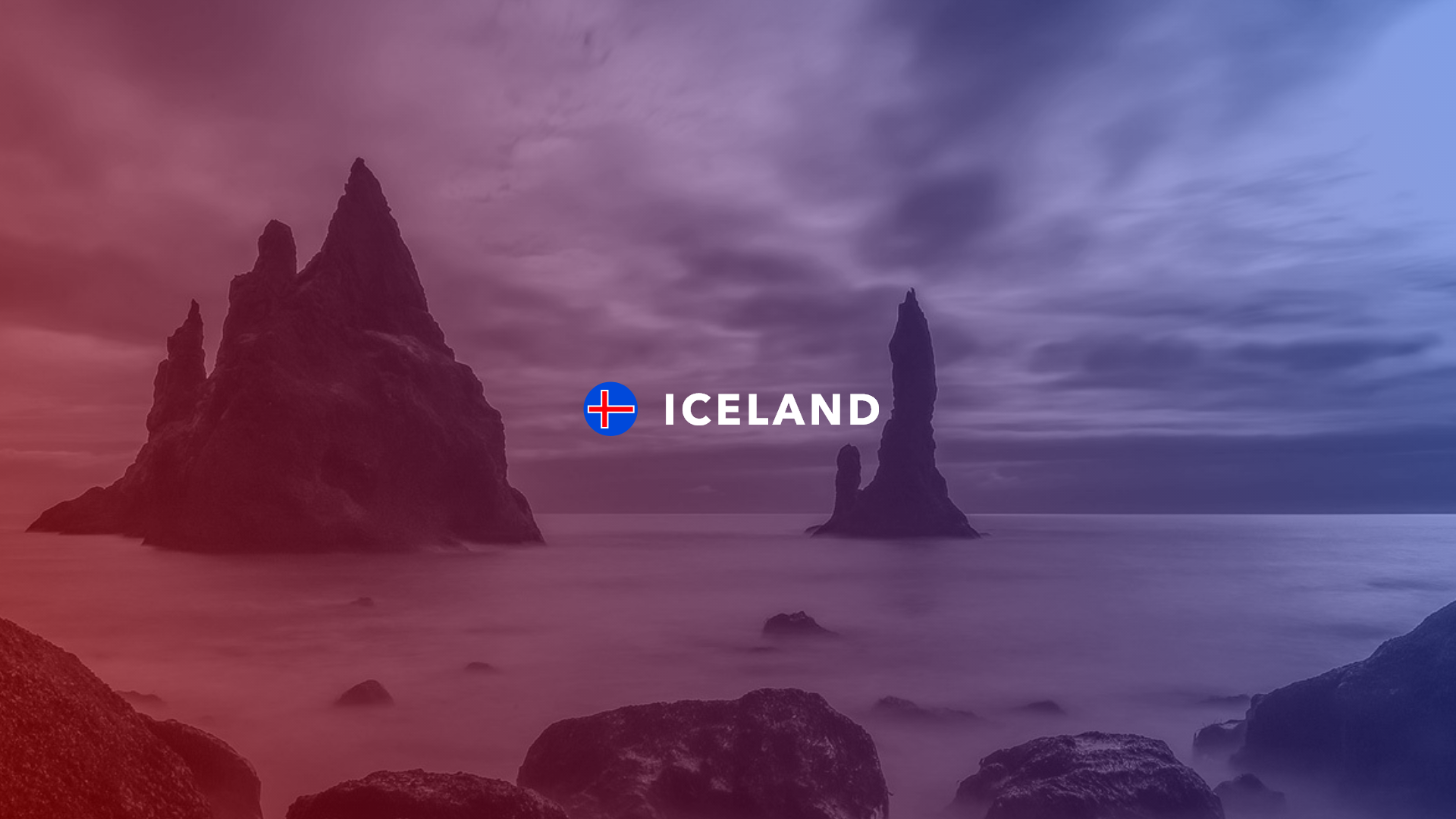 Iceland flag and text over rocky coastline HD Wallpaper