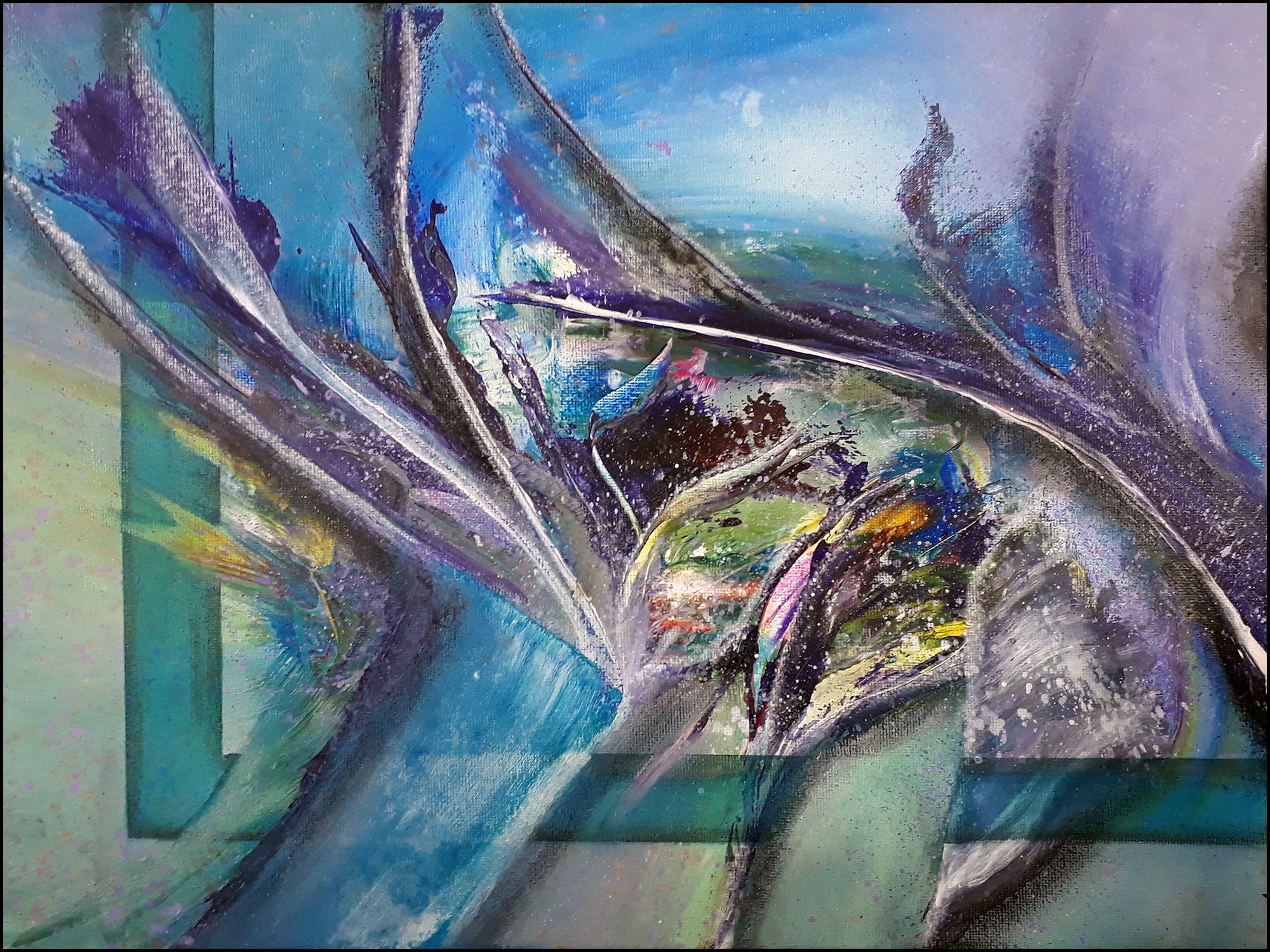 Abstract painting with blue and purple hues HD Wallpaper