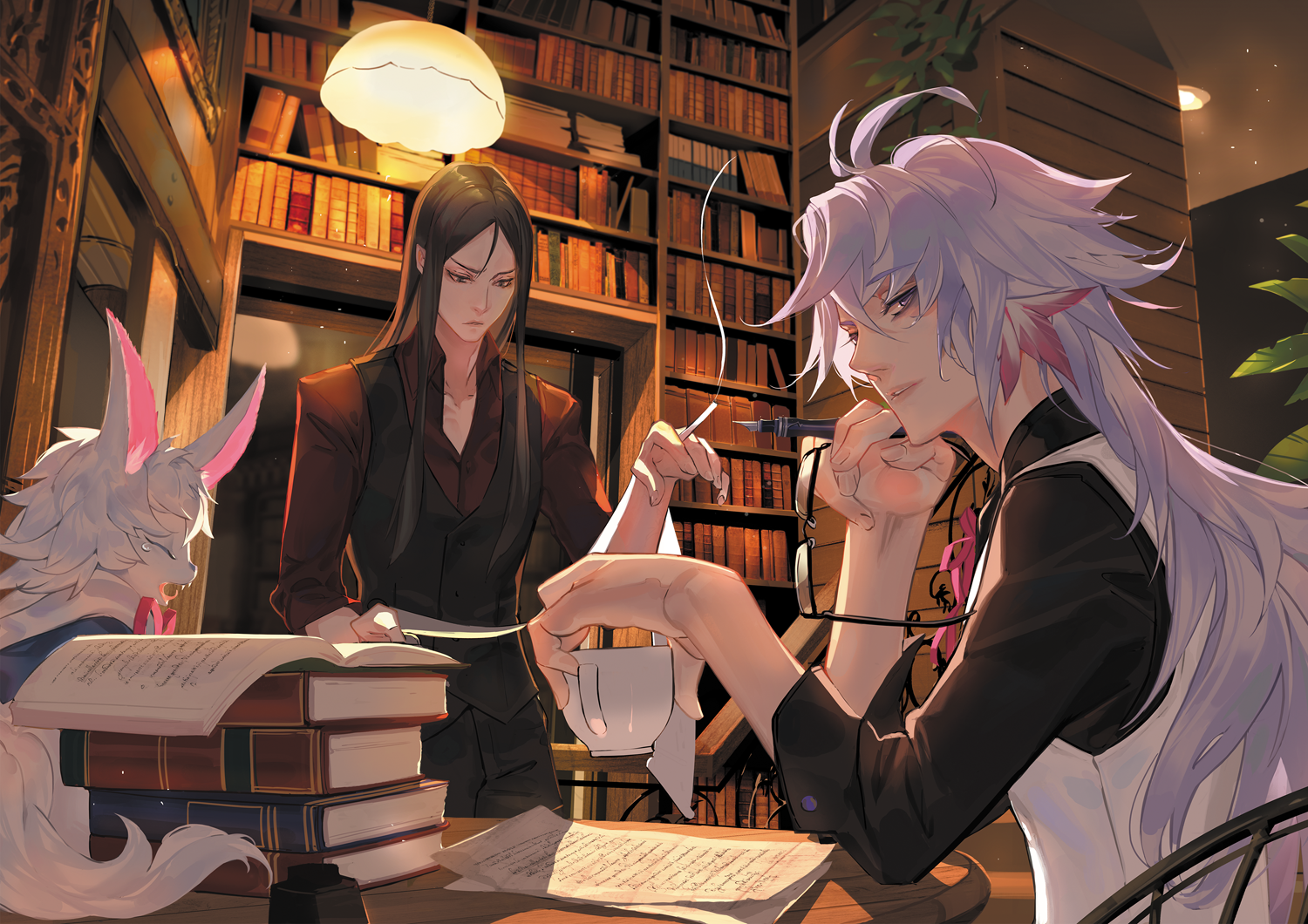 Characters from Fate/Grand Order in a library HD Wallpaper