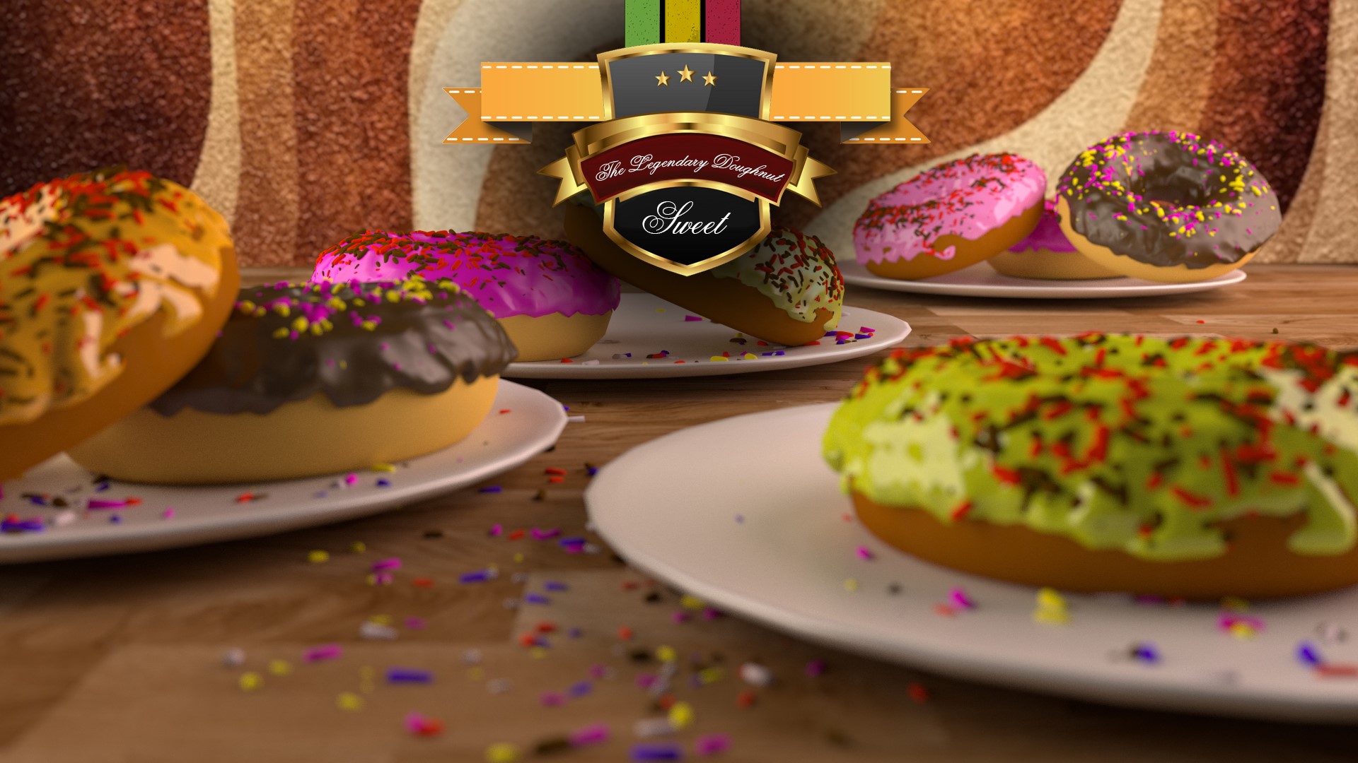 The Legendary Doughnut Sweet logo with donuts HD Wallpaper