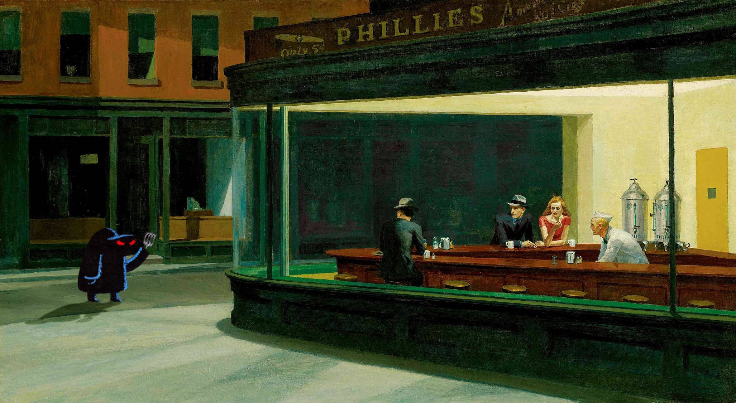 SpongeBob SquarePants in Nighthawks painting HD Wallpaper
