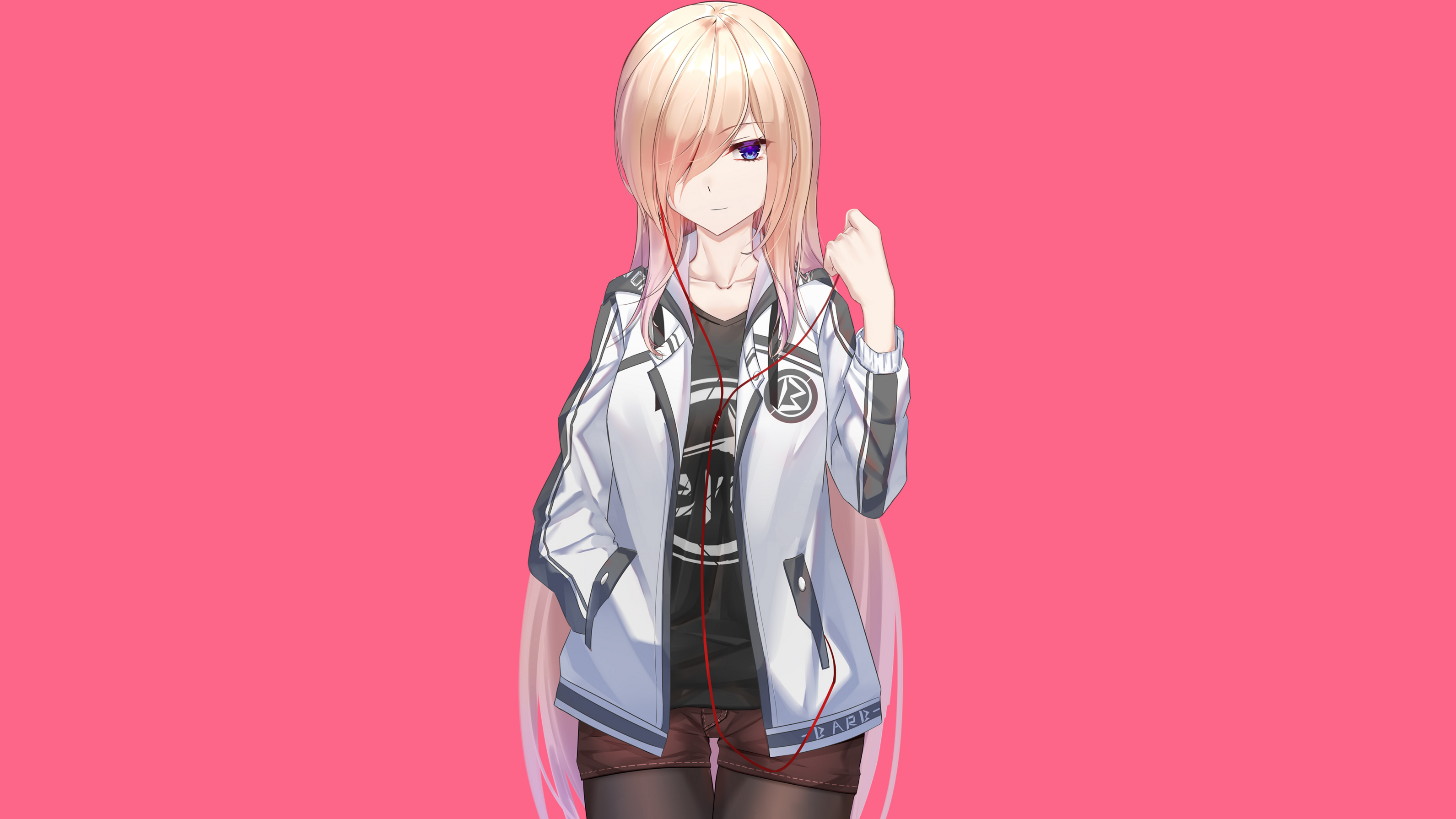Anime girl with blonde hair and headphones HD Wallpaper