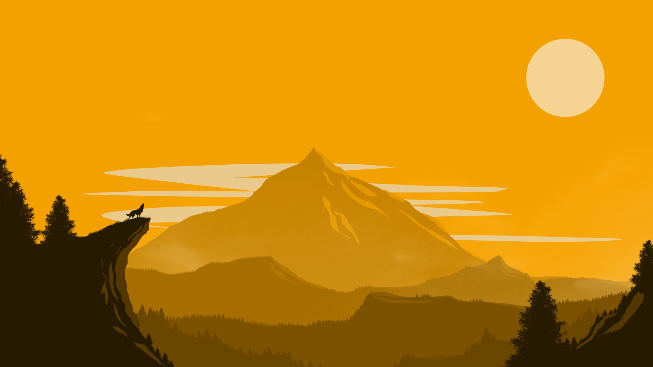 Wolf howling on a cliff at sunset HD Wallpaper