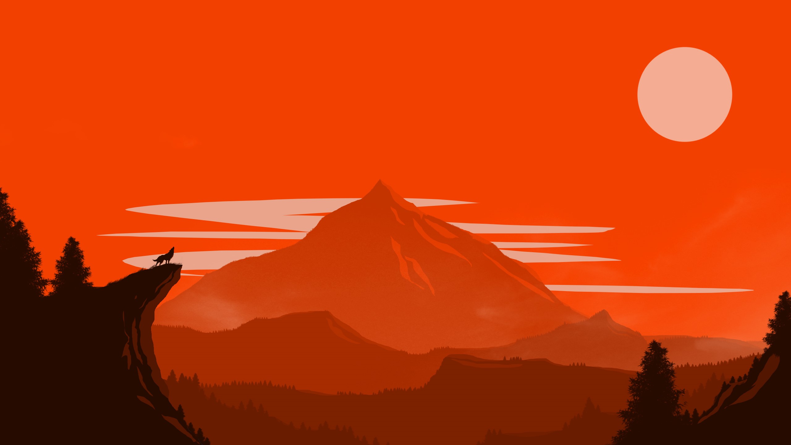 Wolf howling on a cliff with mountains and sun HD Wallpaper