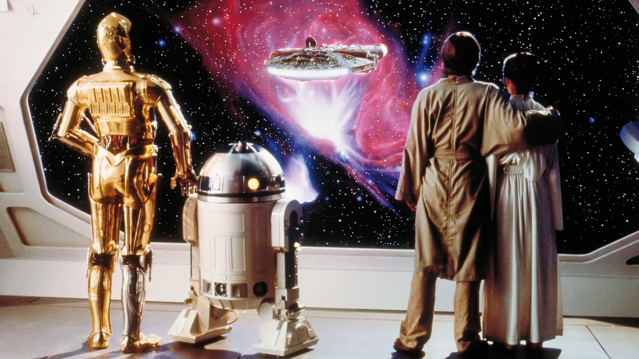 Star Wars: The Empire Strikes Back - Millennium Falcon, C-3PO, R2-D2, Luke Skywalker, Leia Organa HD Wallpaper