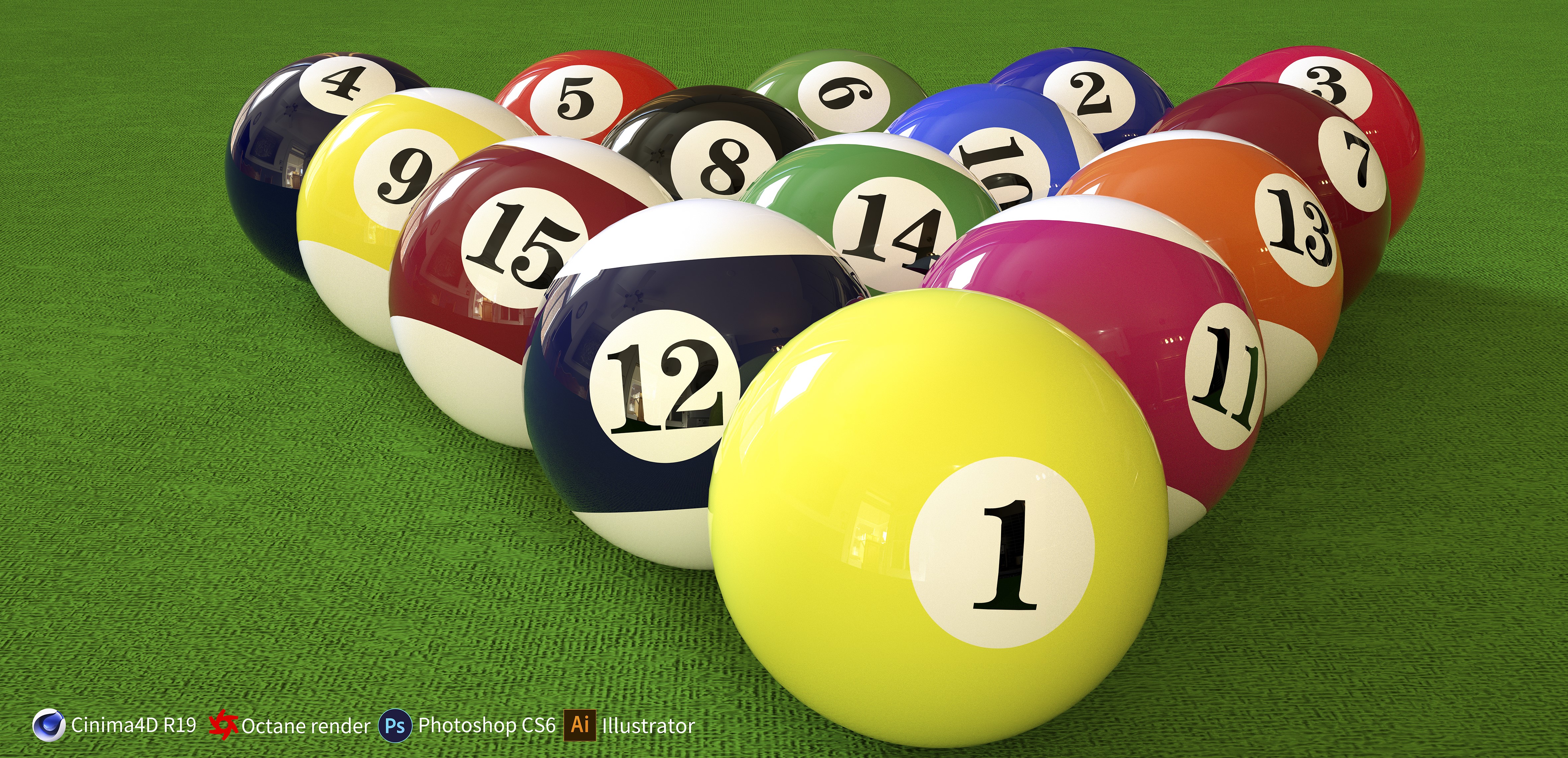 Billiard balls on green felt HD Wallpaper