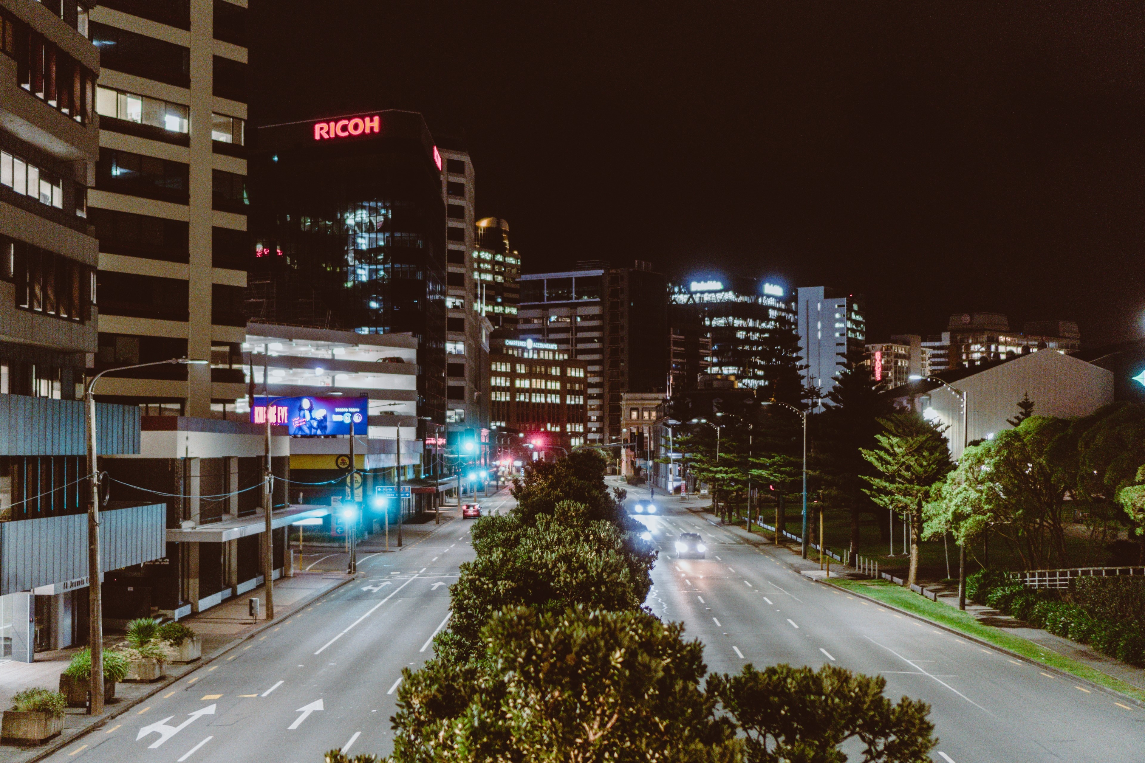Nighttime Cityscape with Ricoh Building in Wellington, New Zealand HD Wallpaper