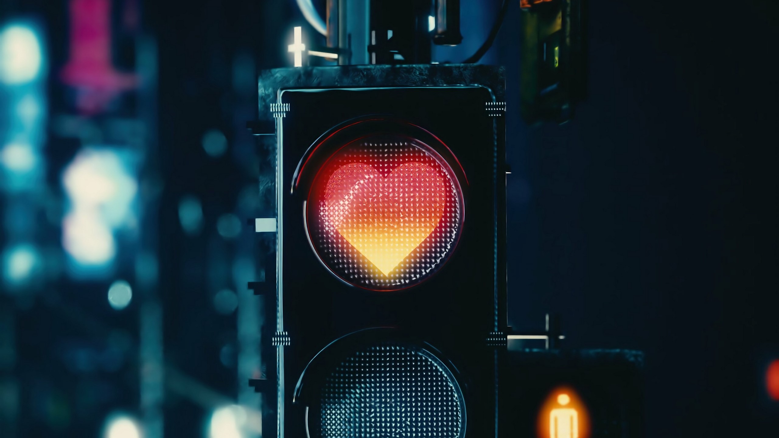 Traffic light with a heart-shaped red light HD Wallpaper