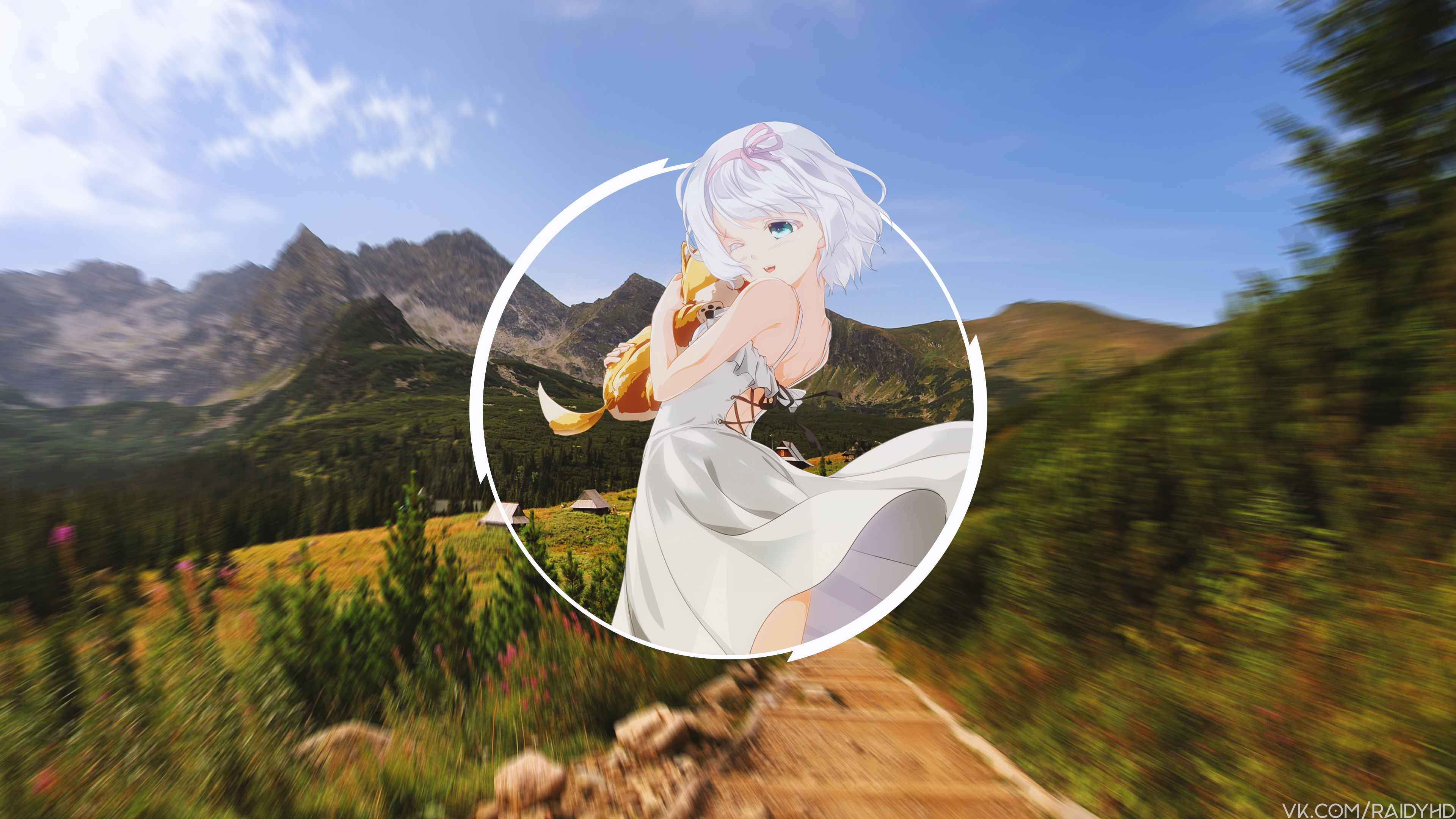 Anime girl with fox in mountains HD Wallpaper