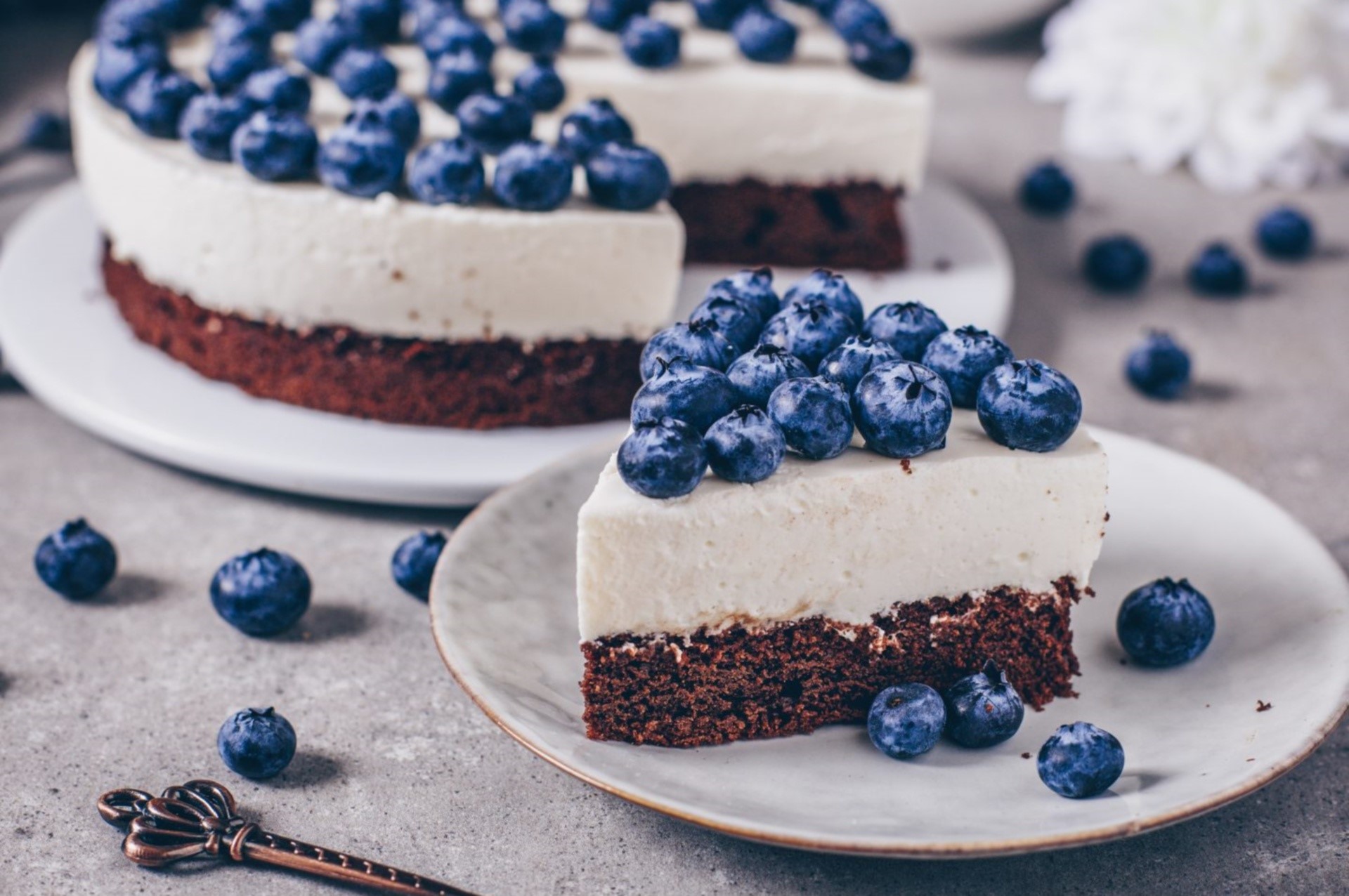 Chocolate cake with white frosting and blueberries HD Wallpaper
