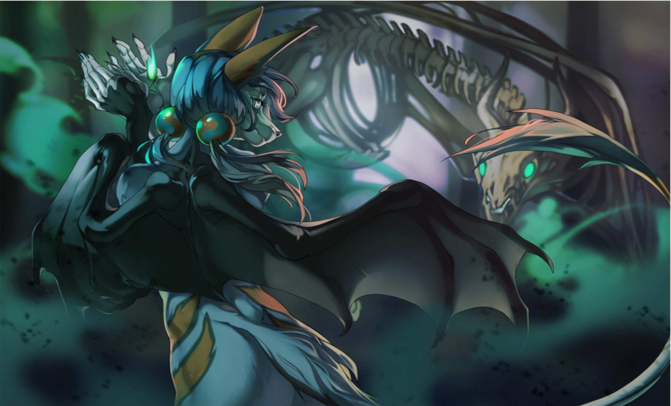 Anthro creature with bat wings and dragon skeleton HD Wallpaper
