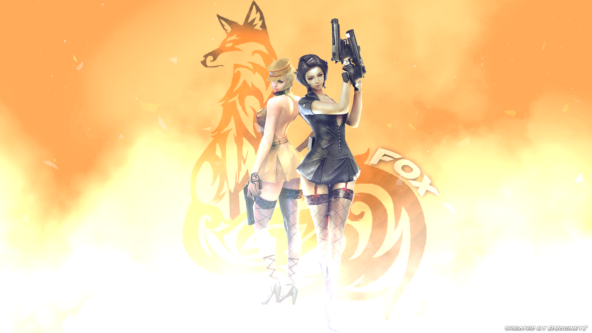 Two women with guns and a fox logo from CrossFire HD Wallpaper
