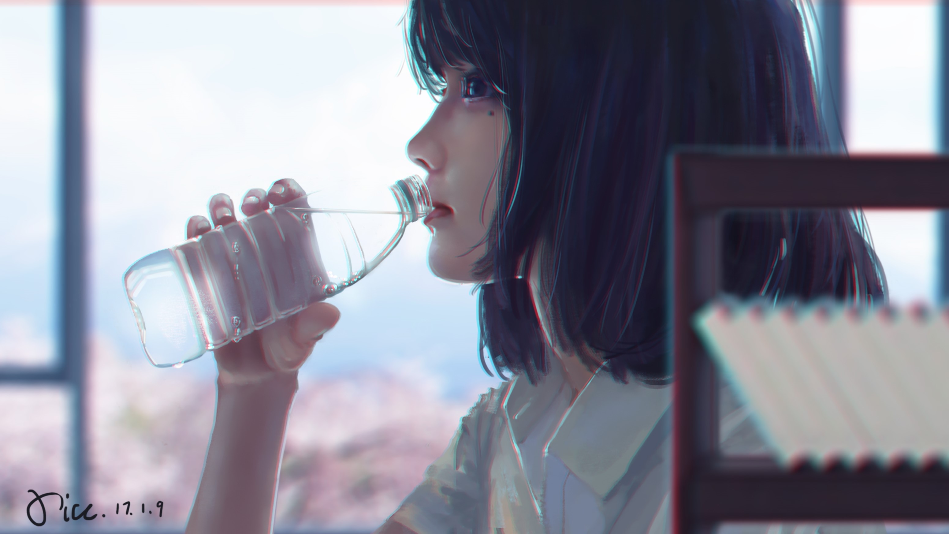 Woman drinking water from a bottle HD Wallpaper