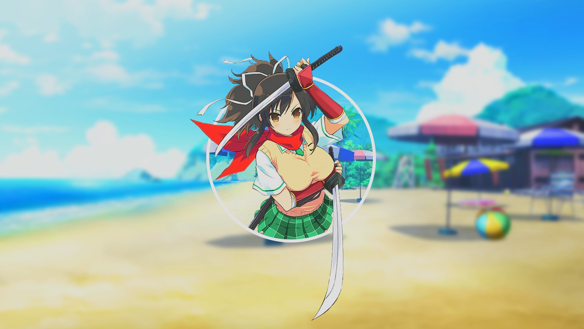 Anime girl with sword on a beach HD Wallpaper