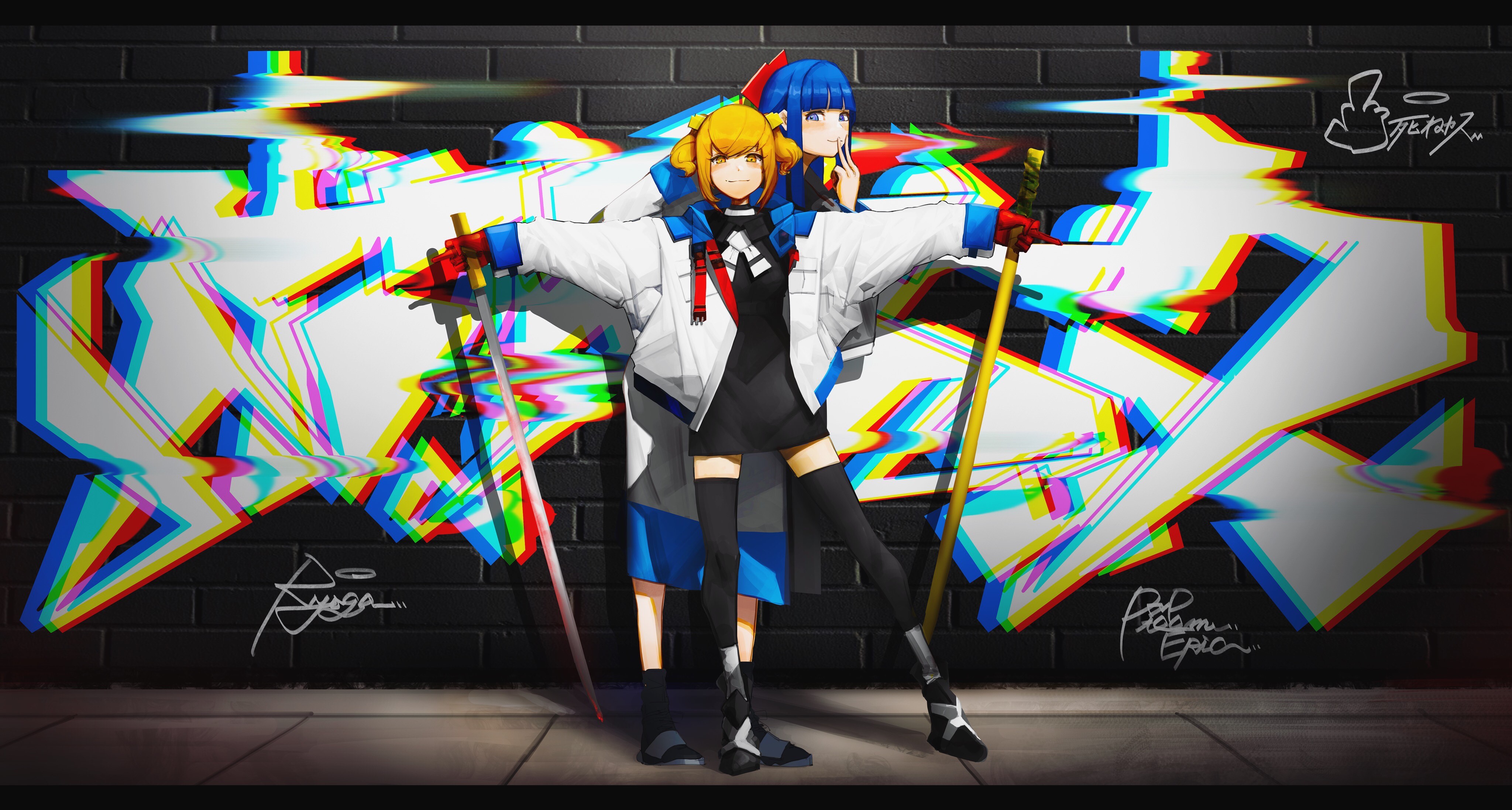 Pop Team Epic graffiti art with Popuko and Pipimi HD Wallpaper